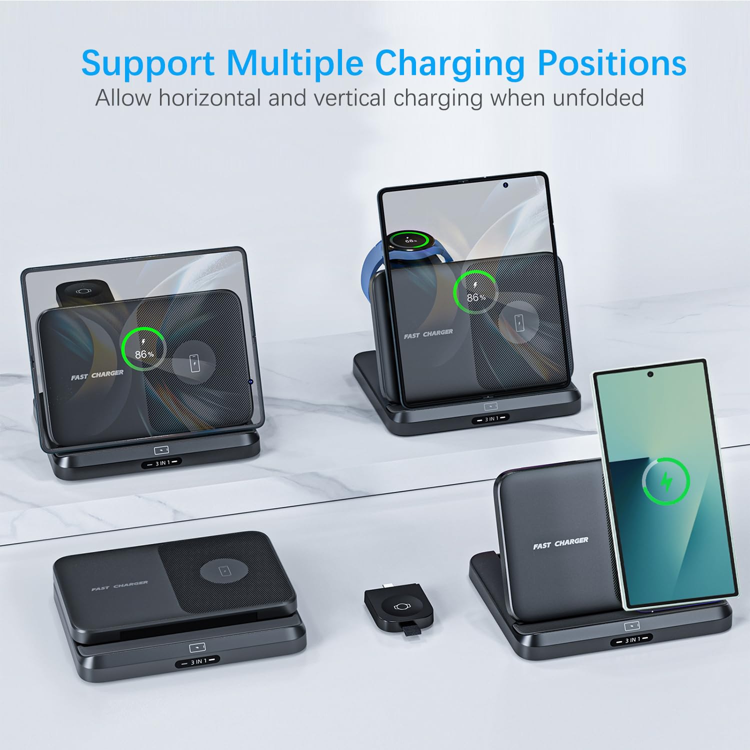 Station de charge sans fil 3 en 1 pliable pour Samsung Galaxy Z Fold 8 Ultra 7 6 - Station de charge rapide pour Galaxy Z Flip 8/Galaxy S26/S26 Ultra/Galaxy Watch/Galaxy Buds
