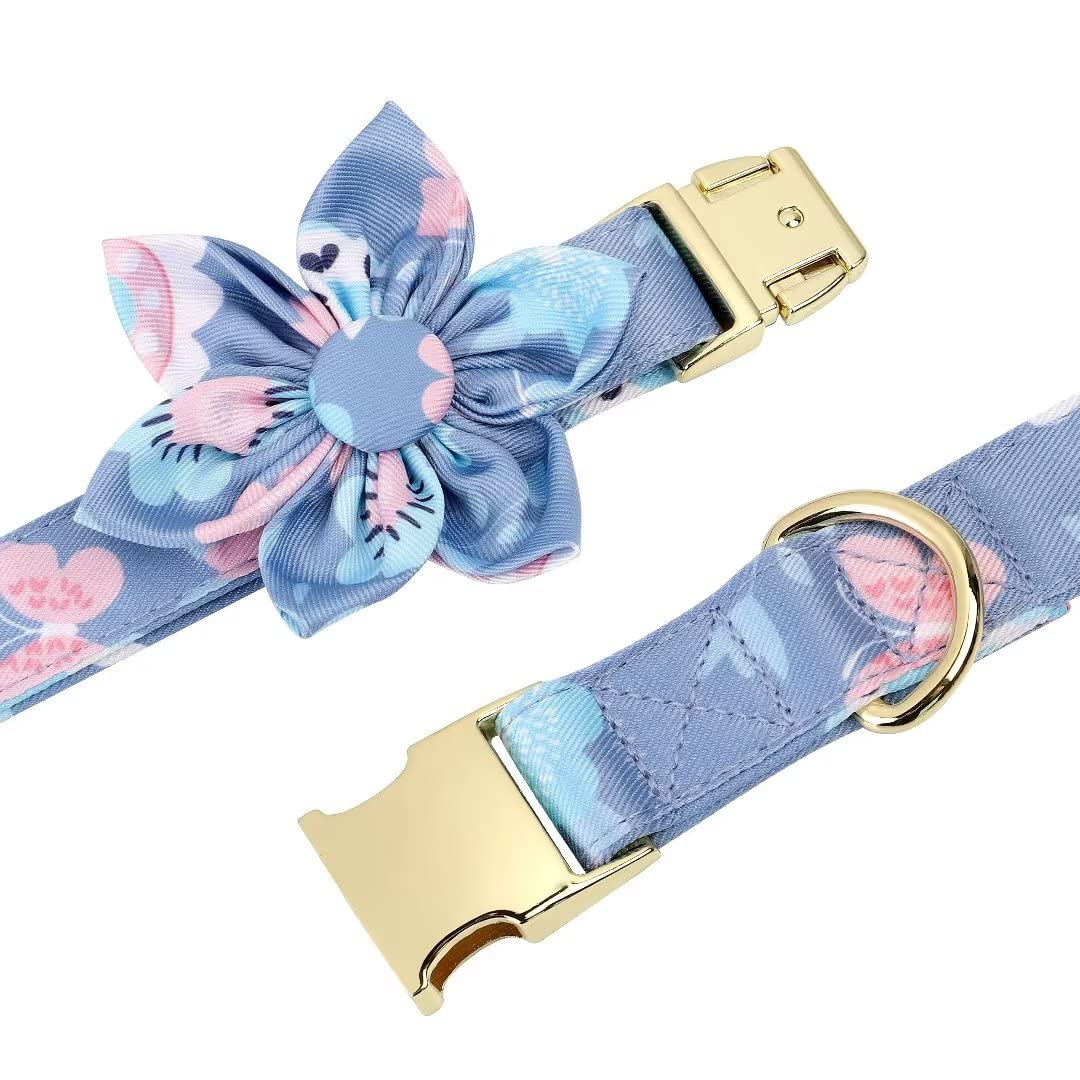 Beirui Cute Girl Ensemble de Colliers, Harnais et laisses pour Chien – Ensemble Collier et Laisse réglables avec Fleur – Harnais en Maille Douce pour Chiots et Chiens de Petite et Moyenne Taille