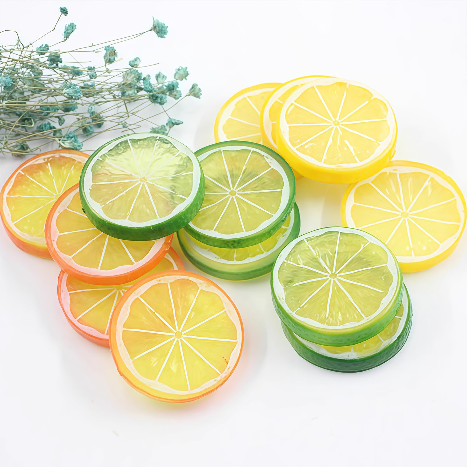 Set De 45 Piezas De Decoración con Limones Artificiales, Rodajas Y Cubos De Limón, Adorno para Mesa De Verano, Decoración para Cocina Y Jarrón, Manualidades DIY