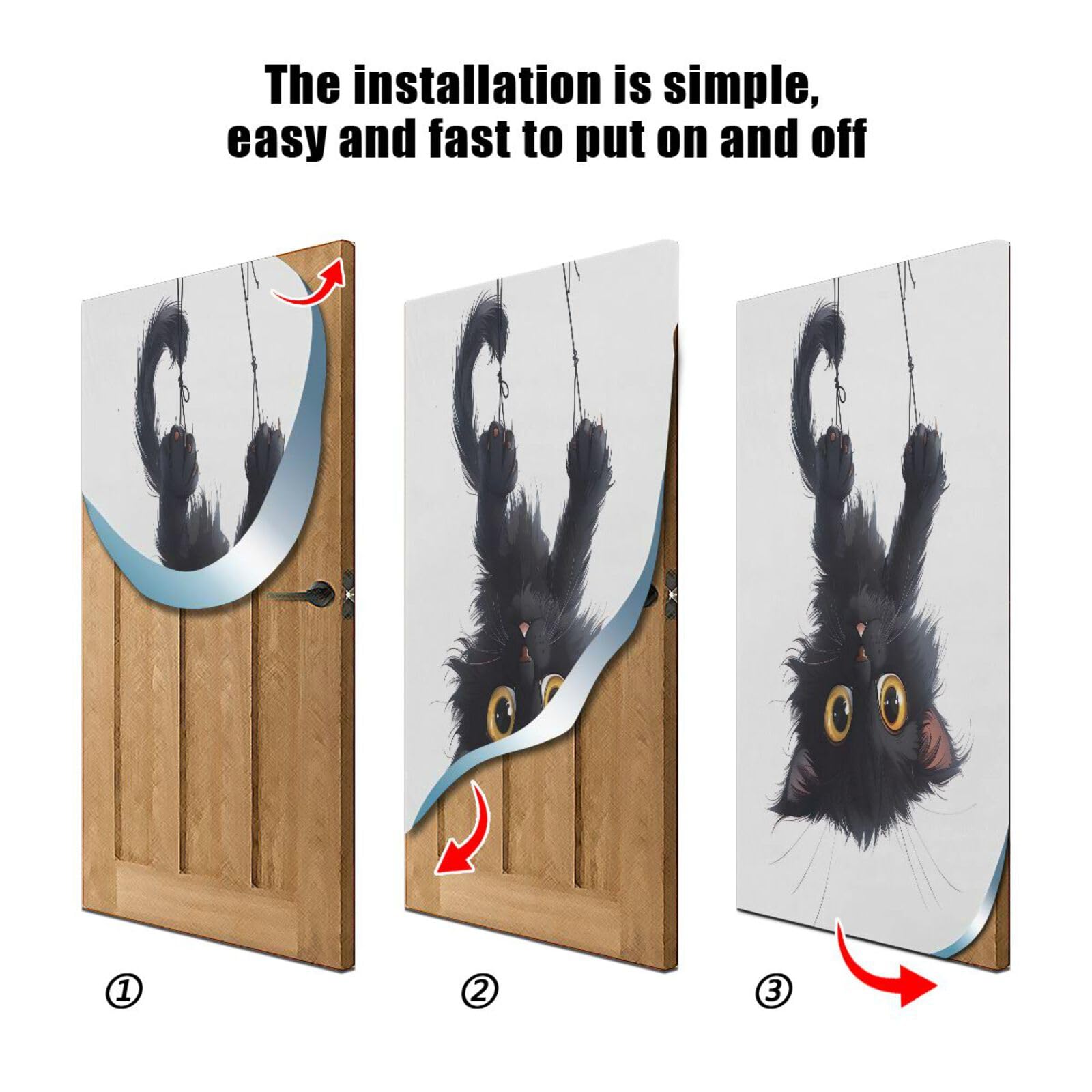 FLildon Naughty Black Cat Door Cover Decoration, Party Accessory Porch Decor for Festive Ornament Room Door Covers 36 x 98 Inch