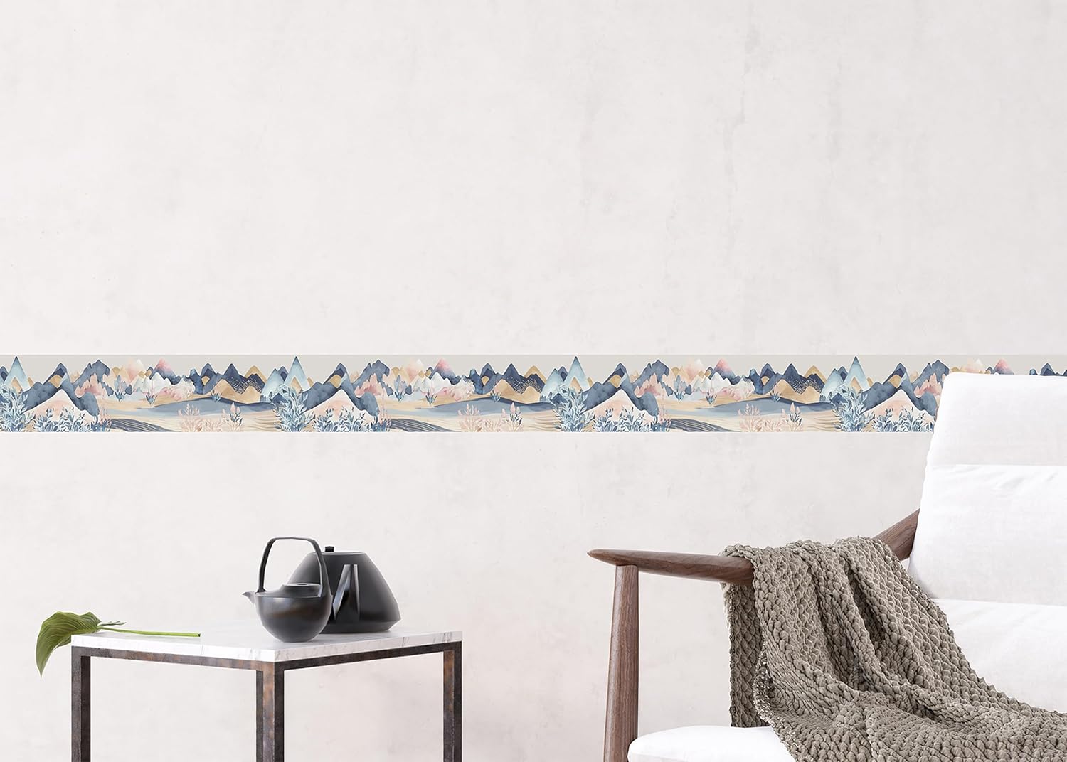 AG Design AWB 8416 Self-Adhesive Border Watercolour Mountains Self-Adhesive Decoration for Walls, Furniture, Wallpaper, Wall Coverings and Doors, Film, Multicoloured, Width 500 cm x Height 14 cm