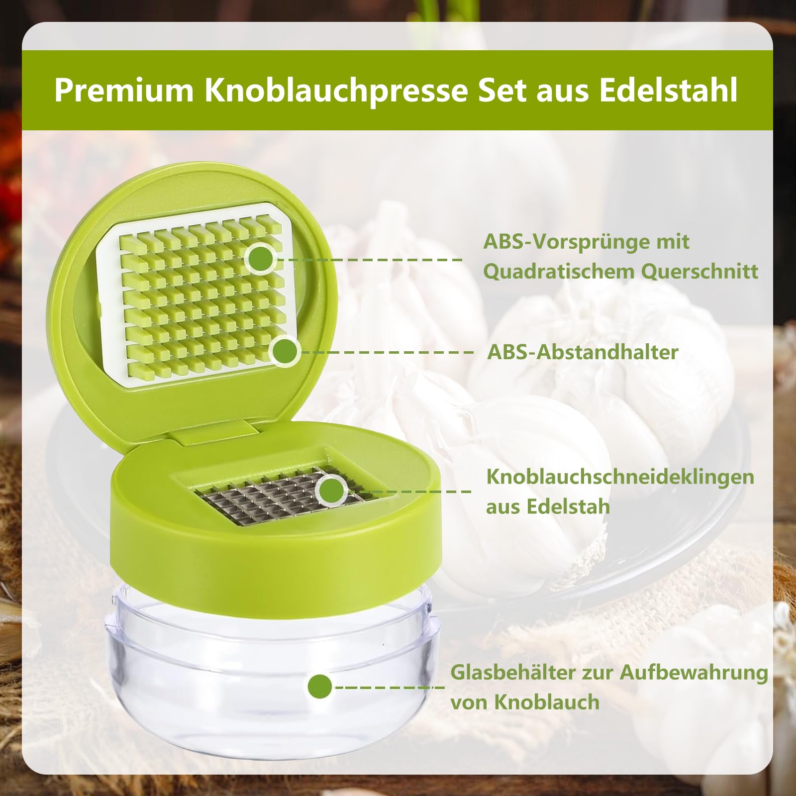 Presse-Ail 304 Inox Set de Coupe Ail Garlic Press, Écrase l'Ail et le Gingembre