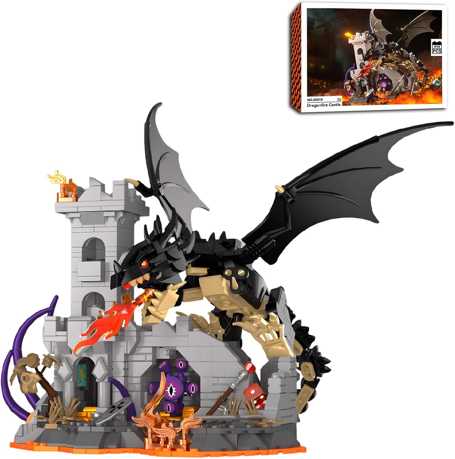 Dragon Castle Building Sets with Dice Tower Medieval Castle Building Blocks Sets Dice Rolling Tower Castle Model Kits Toys Gift for Adults Teens 919 PCS