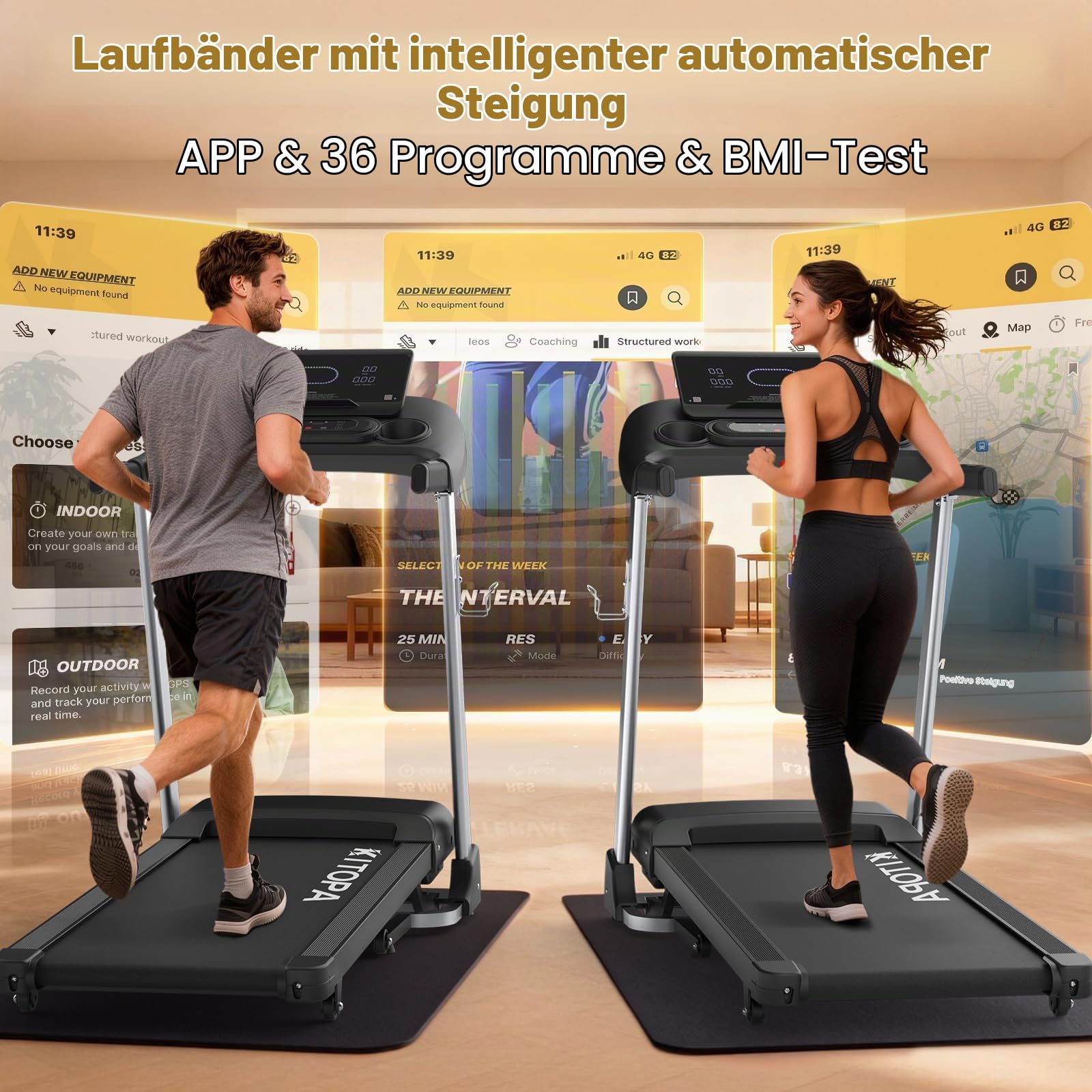 Kitopa 20KM/H Laufband für Zuhause,Laufband Klappbar mit 18% Steigung | 7PS Profi Laufband, Große Lauffläche Laufband bis 180 kg, Laufbander mit interaktivem LCD Display Bluetooth