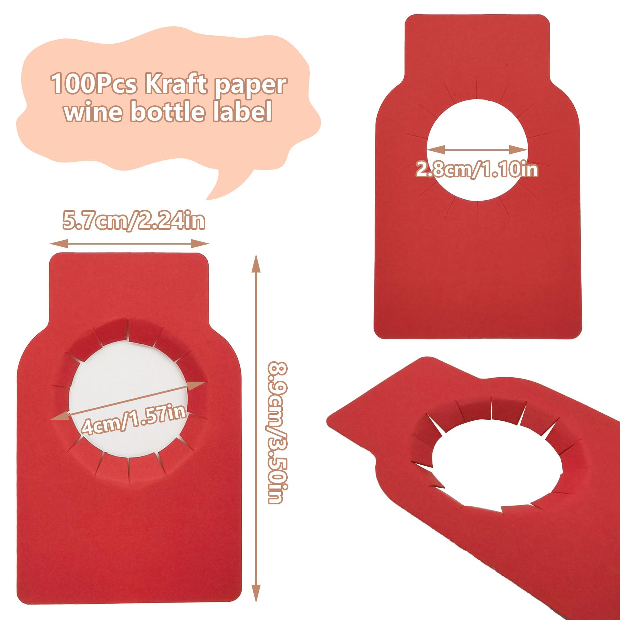 Etichette della Bottiglia di Vino Etichette della Cantina Etichette Kraft Etichette per Bottiglie Etichetta per Collo di Bottiglia per Portabottiglie E Cantine Contrassegnare (Rosso)