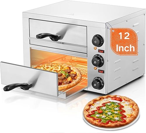 Horno de pizza comercial de 12 pulgadas, hornos de pizza de encimera con temperatura máxima de 662 F, olla eléctrica de pizza de 2 capas con