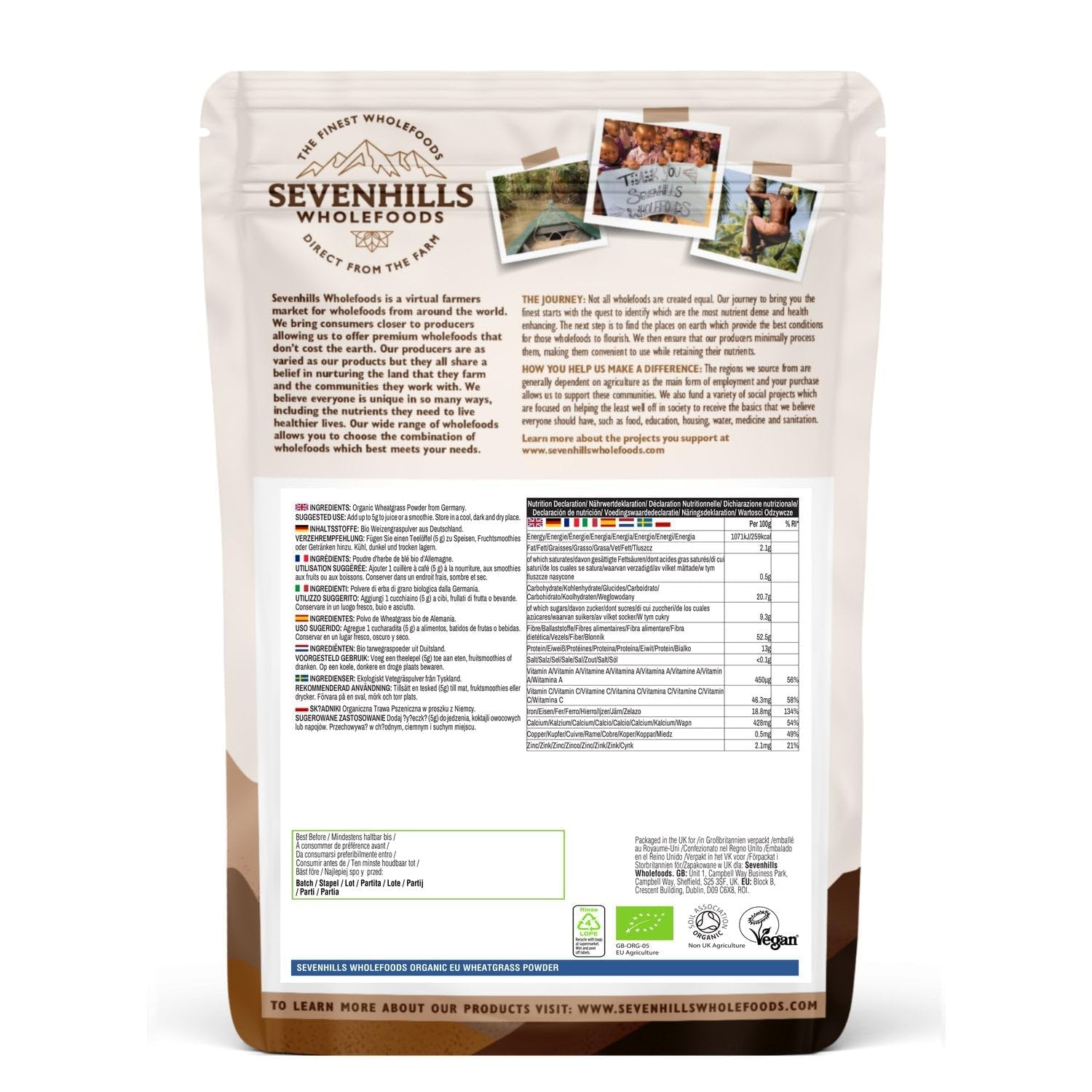 Sevenhills Wholefoods Poudre D'Herbe De Blé Bio d'Europe 500g