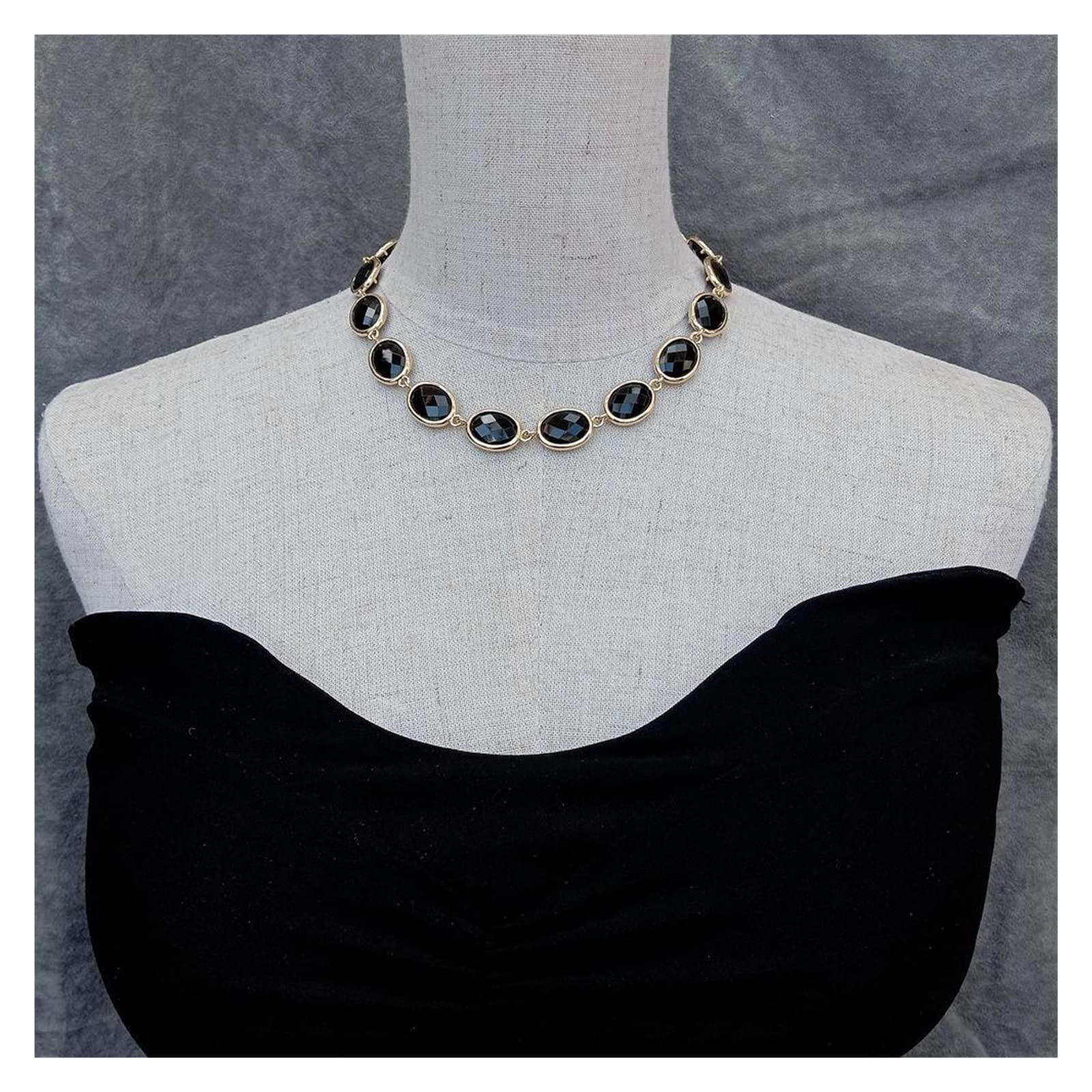 Collar de ónix Negro con Forma Ovalada, Conjunto de Bisel facetado, joyería for Mujer, Regalo de cumpleaños FUzEgRdLI