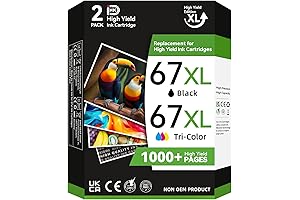67XL for HP 67 Ink Cartridges Black/Color Combo Pack