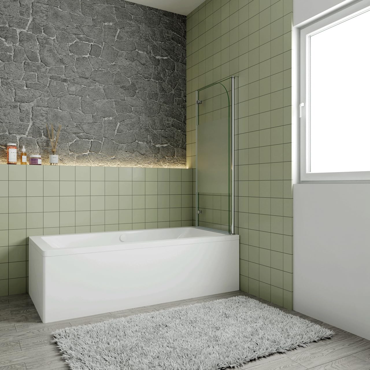 Sopravasca Verso Irreversibile Parete Doccia 100x140 cm 2 ante Pieghevoli a Libro Vetro 6mm Anticalcare Fascia Satinata Centrale Telaio Cromo Lucido