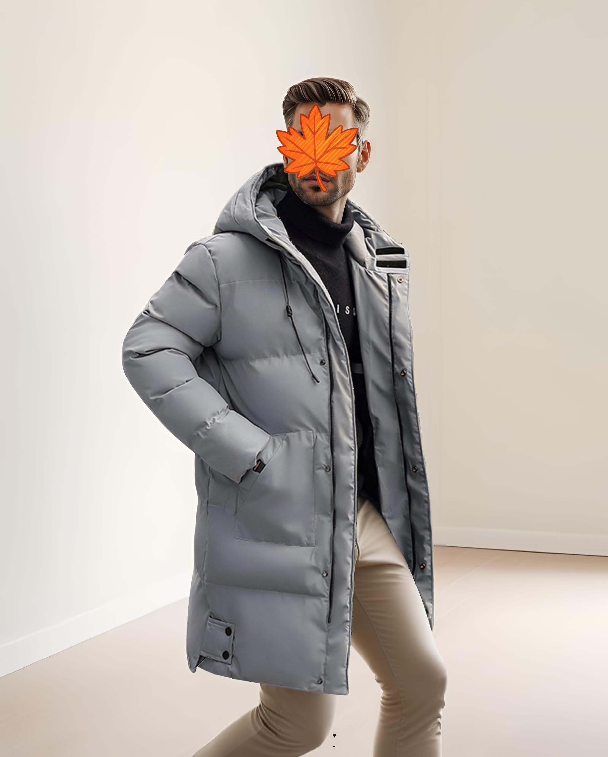 Piumino Lungo Uomo Piumino Giacca Calda Invernale con Cappuccio Giacca Invernale Ispessita Giacca Parka Cappotto Trapuntato con Cappuccio Giacca Termica per Il Tempo Libero