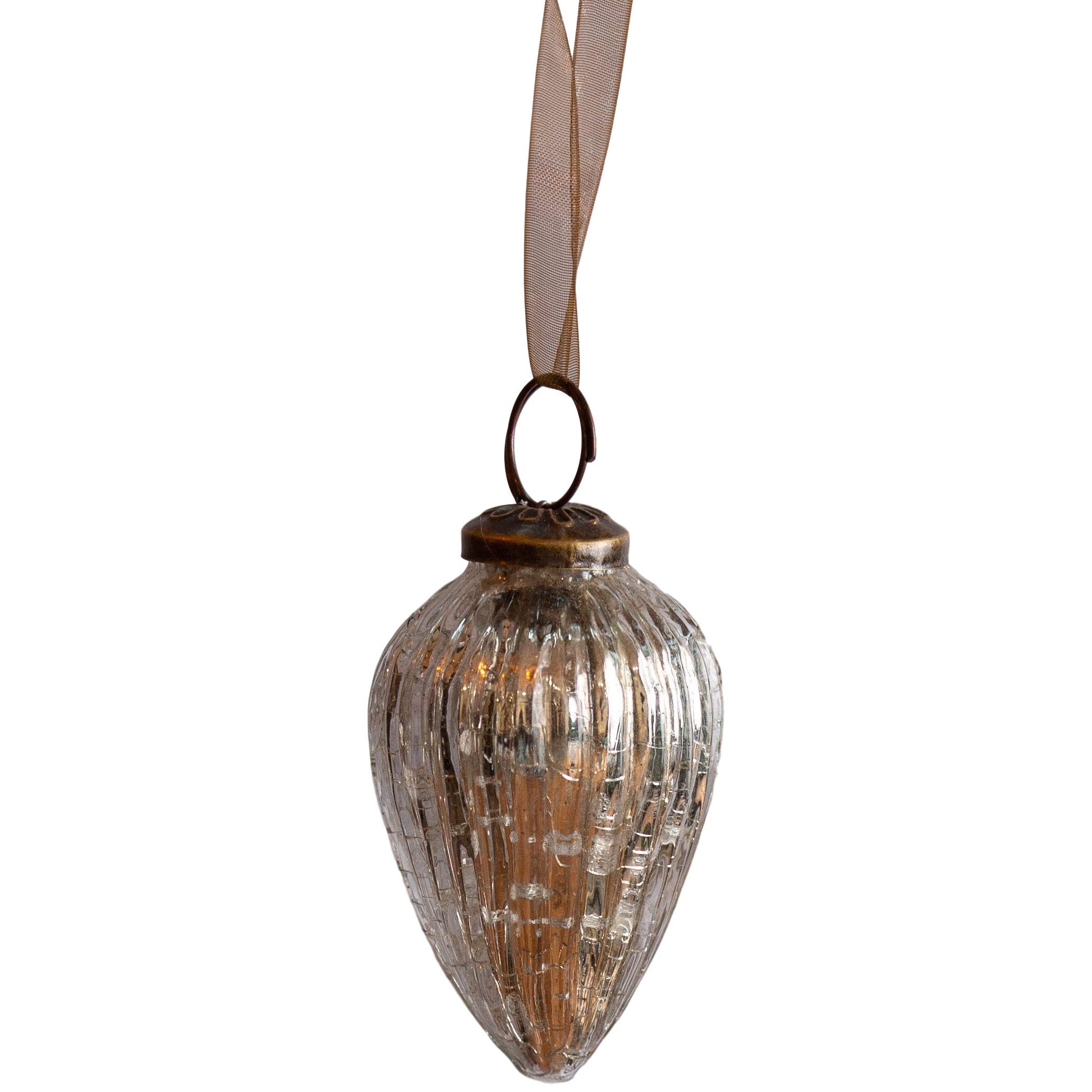 Arthur Cameron – Bauble Set of 6 – Small 1" Crackle Glass Pinecone Ornaments – Hand-Blown Christmas Tree Decorations (Silver)
