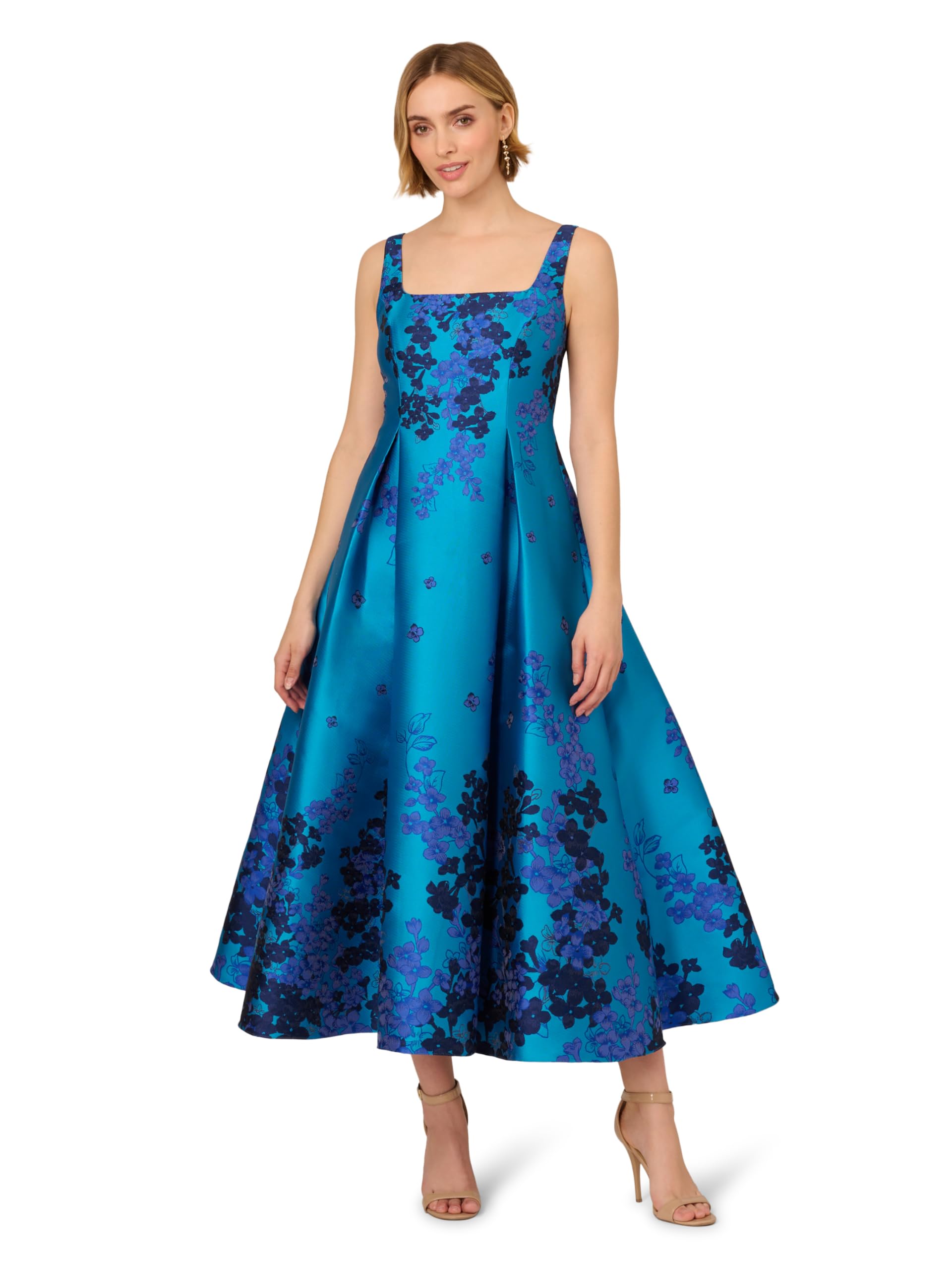 Adrianna Papell Women's Border Jacquard Dress, Teal Multi, 12