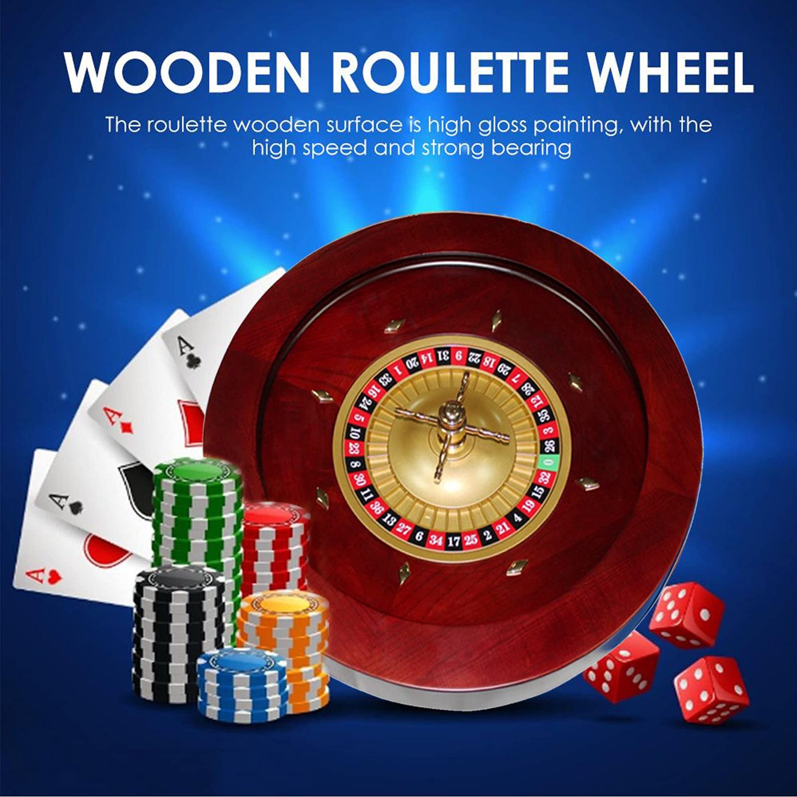 Holz-Roulette-Rad-Set mit Einzel-Null-Layout, Casino-Qualität, Präzisionskugellager, Flugzeug-Aluminiumschale, perfekt für einen Spielabend zu Hause oder eine Club-Party-Süßigkeiten