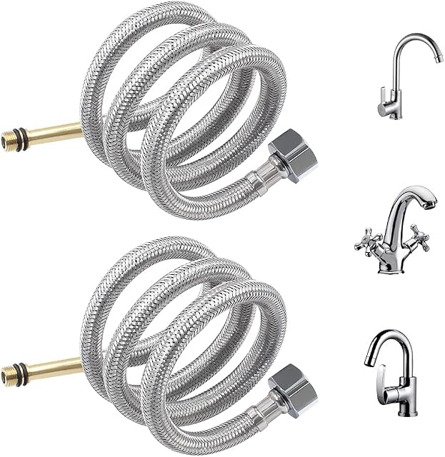 Monobloc Hose Flexible Tap Connector 500mm Compressed Braided Supply Pipe Tail M10 x 1/2 BSP for Kitchen Bath Replacement 2 Pack