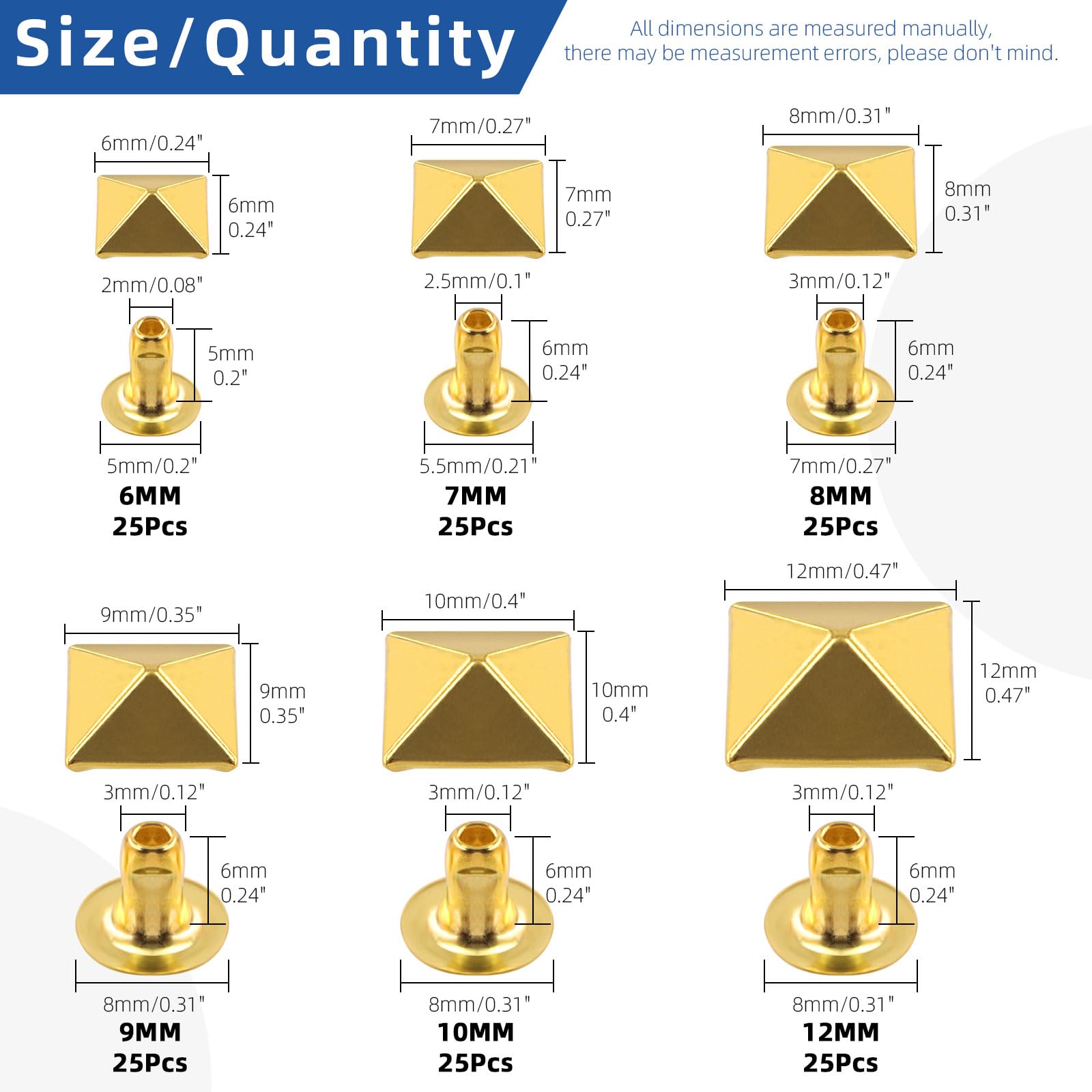 Glarks 150Pcs Gold Spike Rivet - Image 2