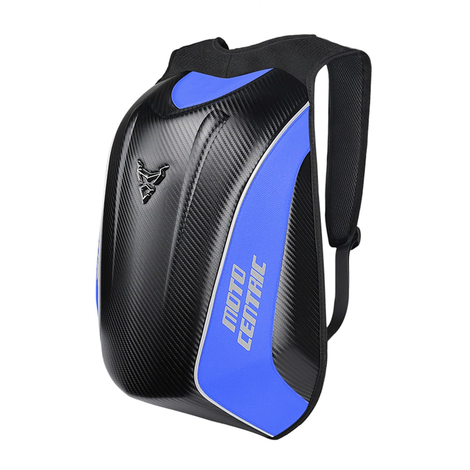 48L Motorrad-Rucksack, Helmtasche, wasserdicht, Kohlefaser, Moto-Rucksack, Hartschale, reflektierend, Motorradkoffer, Blau