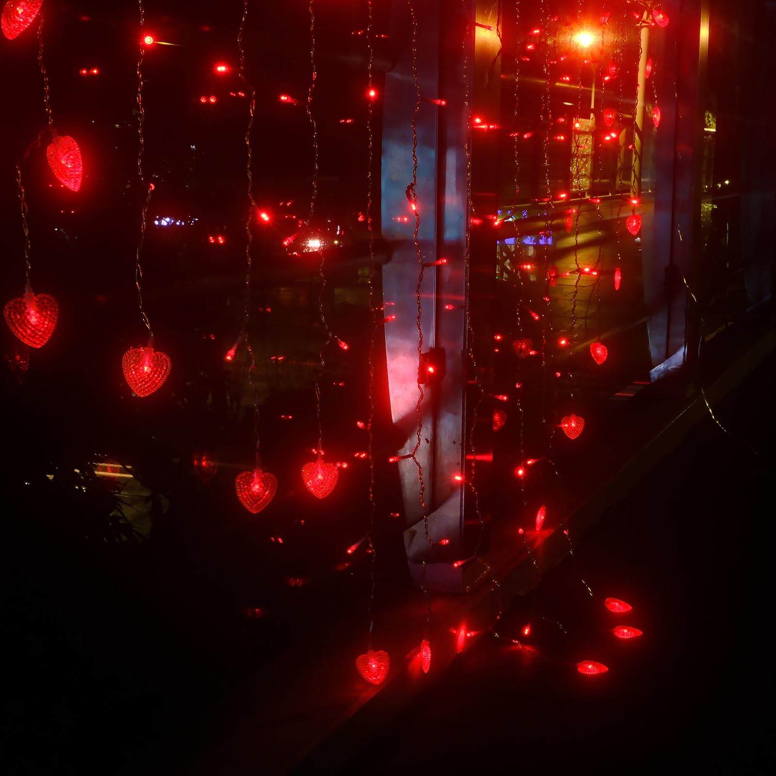SHINEOFI Herzförmige Led-lichterkette für Fensterdekoration im Innenbereich, Ideal für Hochzeiten, Valentinstag Und Andere Anlässe, 78,7 X 59 Zoll, Rot (ohne Batterie)
