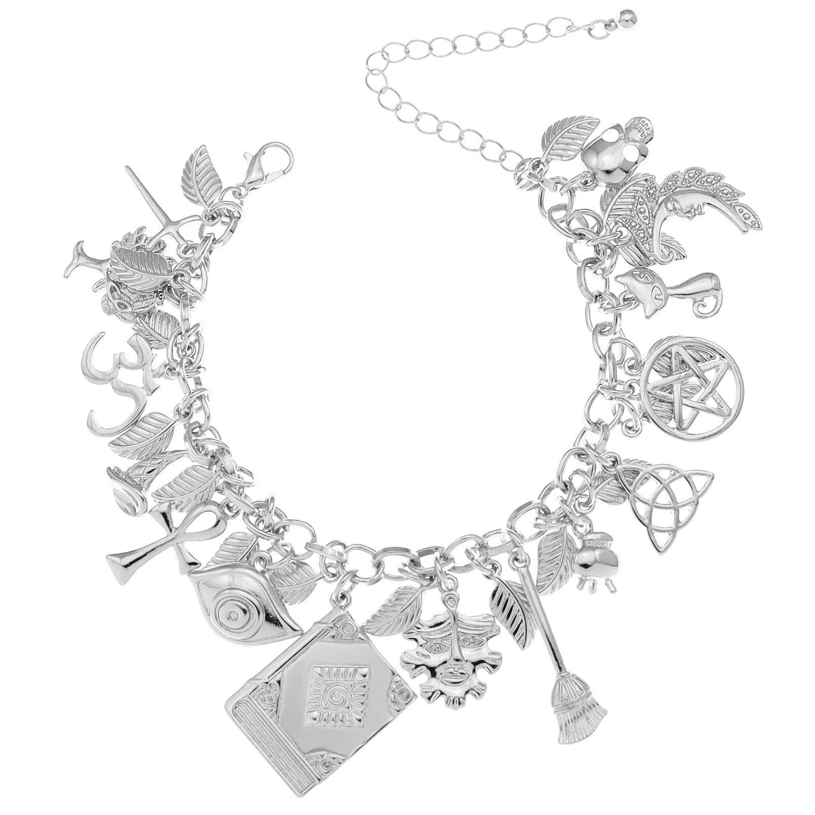 RechicGu Mythology Fairytale Lucky Charms Cuff Bangle Bracelet Cross Leaf Moon Face Celtic Cat