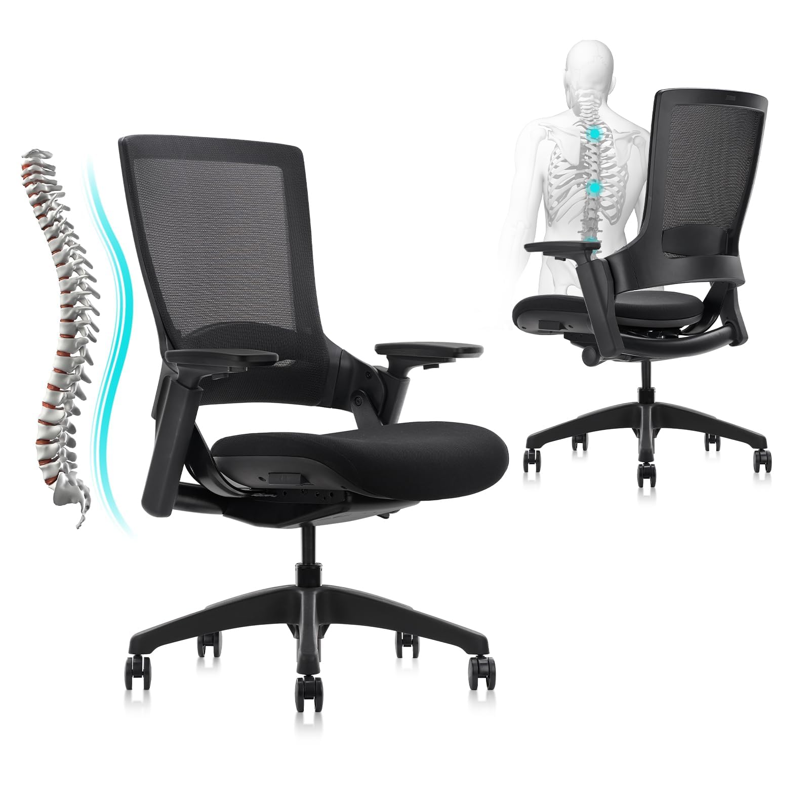 CLATINA Office Chair Swivel Executive Chair, Adjustable Ergonomic Computer Chair with 3D Armrest and Lumbar Support, Mesh Backrest Task Chair for Home Office Conference Room, Studio, 2 Pack