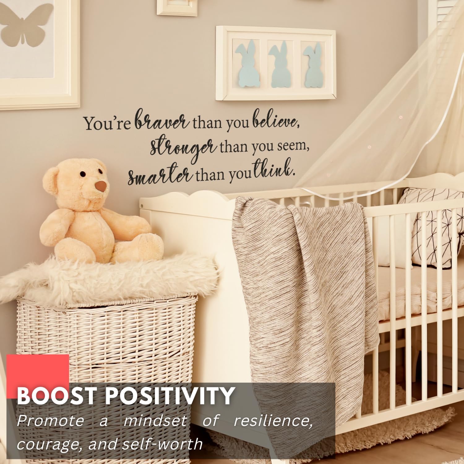 My Vinyl Story - You're Braver Than You Believe - Inspirational Wall Decal Sticker Quote Motivational Office Decor Positive Vinyl Wall Art Classroom Words and Saying (White, 54x17 inches)