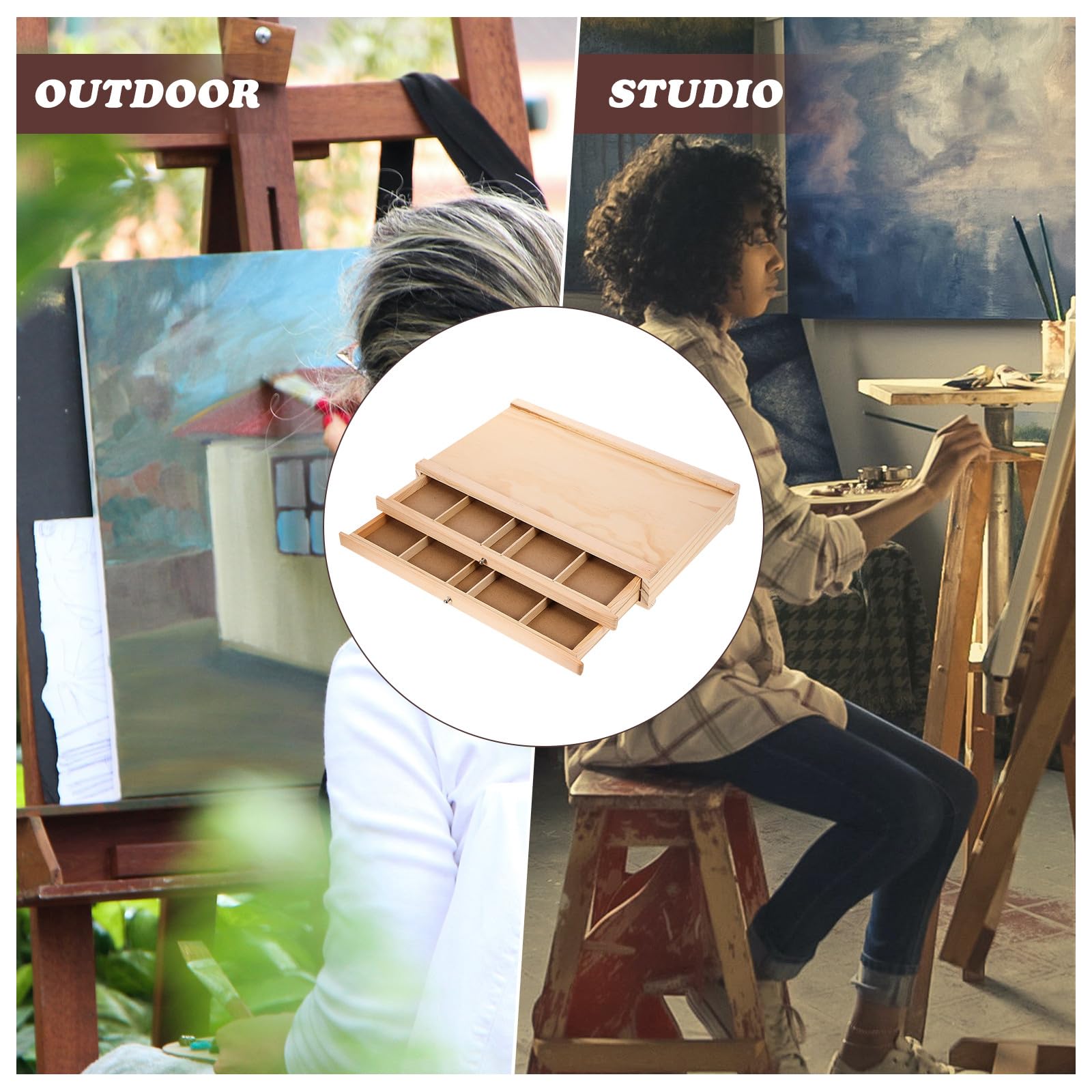 FRCOLOR Portapenne in Legno Multistrato Cassetti per Pennelli, Organizer da Scrivania Leggero e Resistente, Custodia Portapennelli per Artisti e Uso Creativo