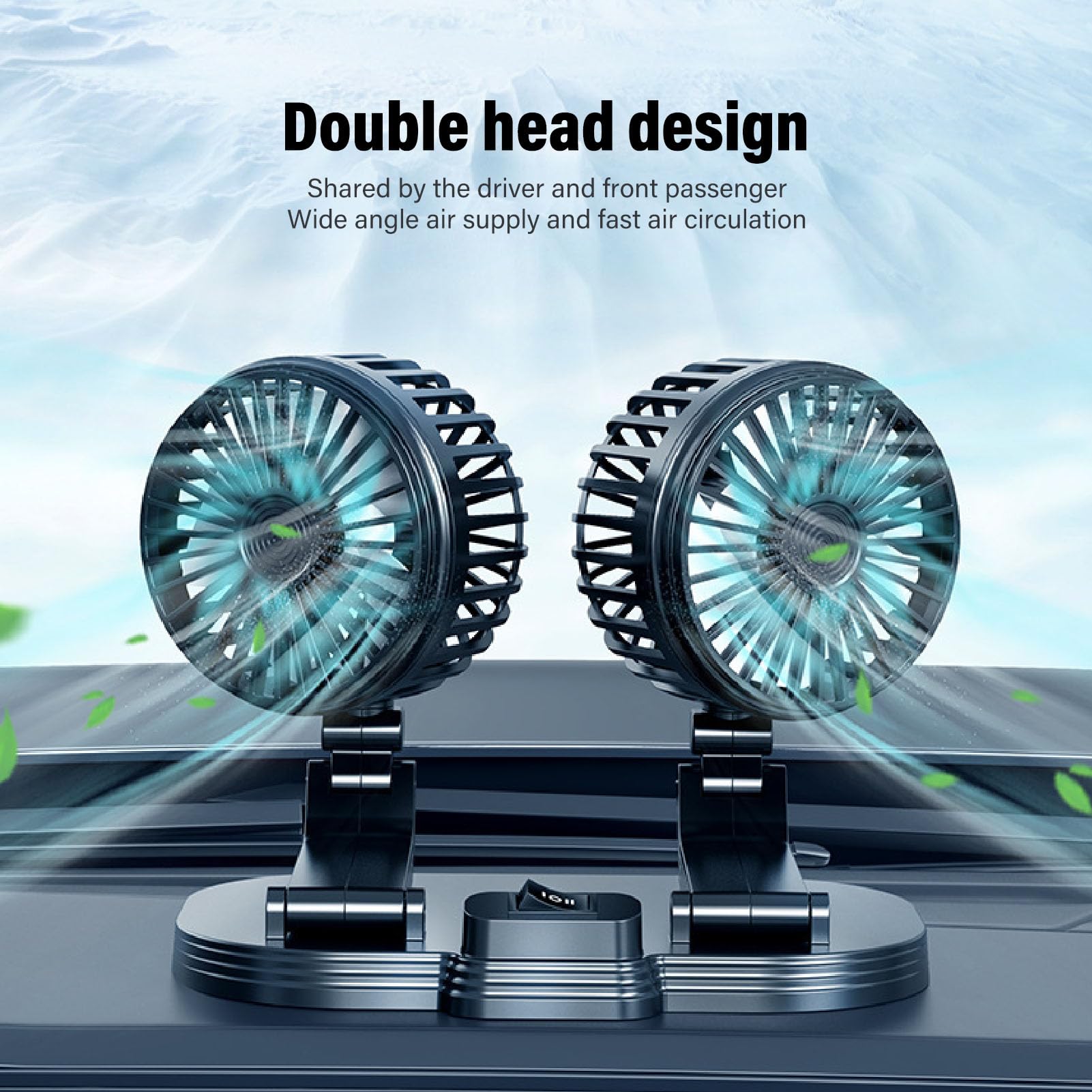 Asixxsix Car Fan, DC 5V Dual Head Desk Cooling Fan with 2 Speed Wind, 360 Rotation, USB Powered, for Car Dashboard Sedan SUV RV Boat Truck Home Office Use (Black)