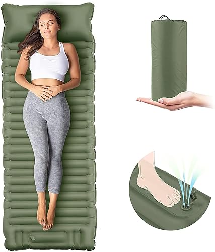 EULANT Colchoneta de dormir autoinflable para acampar con almohada, almohadilla de dormir inflable gruesa con bomba incorporada, colchón de aire