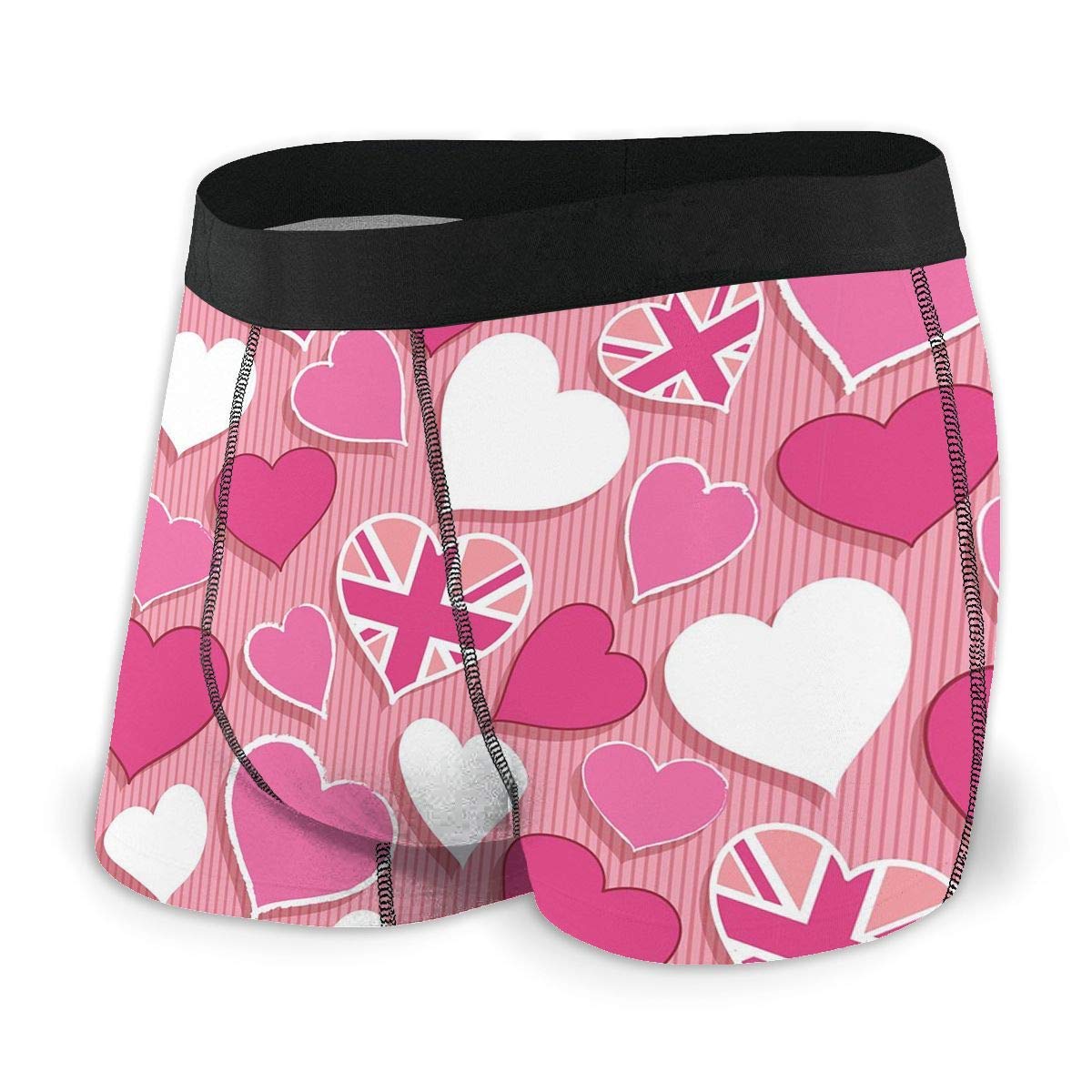 Oudrspo Men's As Pic Boxer Brief Uk Flag With Pink Hearts Novelty Boxer Shorts Print Underwear Stretch Boxer Trunk With Pouch