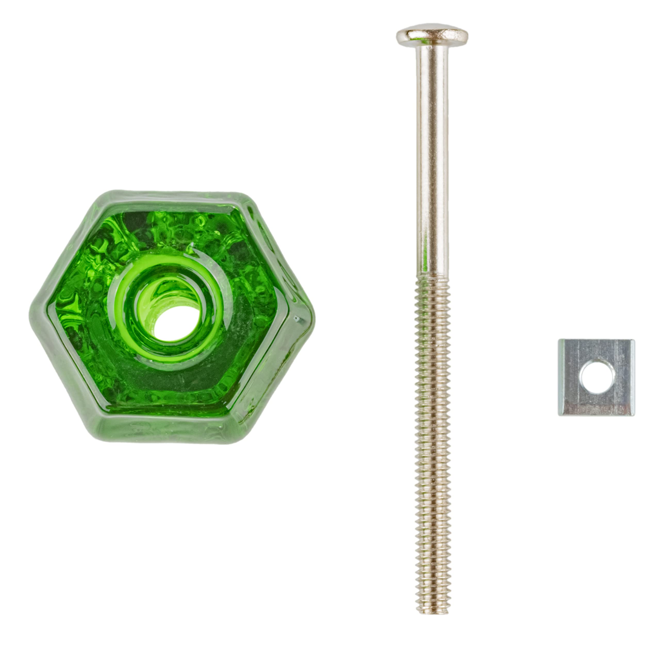 Depression Era Hexagonal Emerald Green Glass Drawer Pull Centers 3