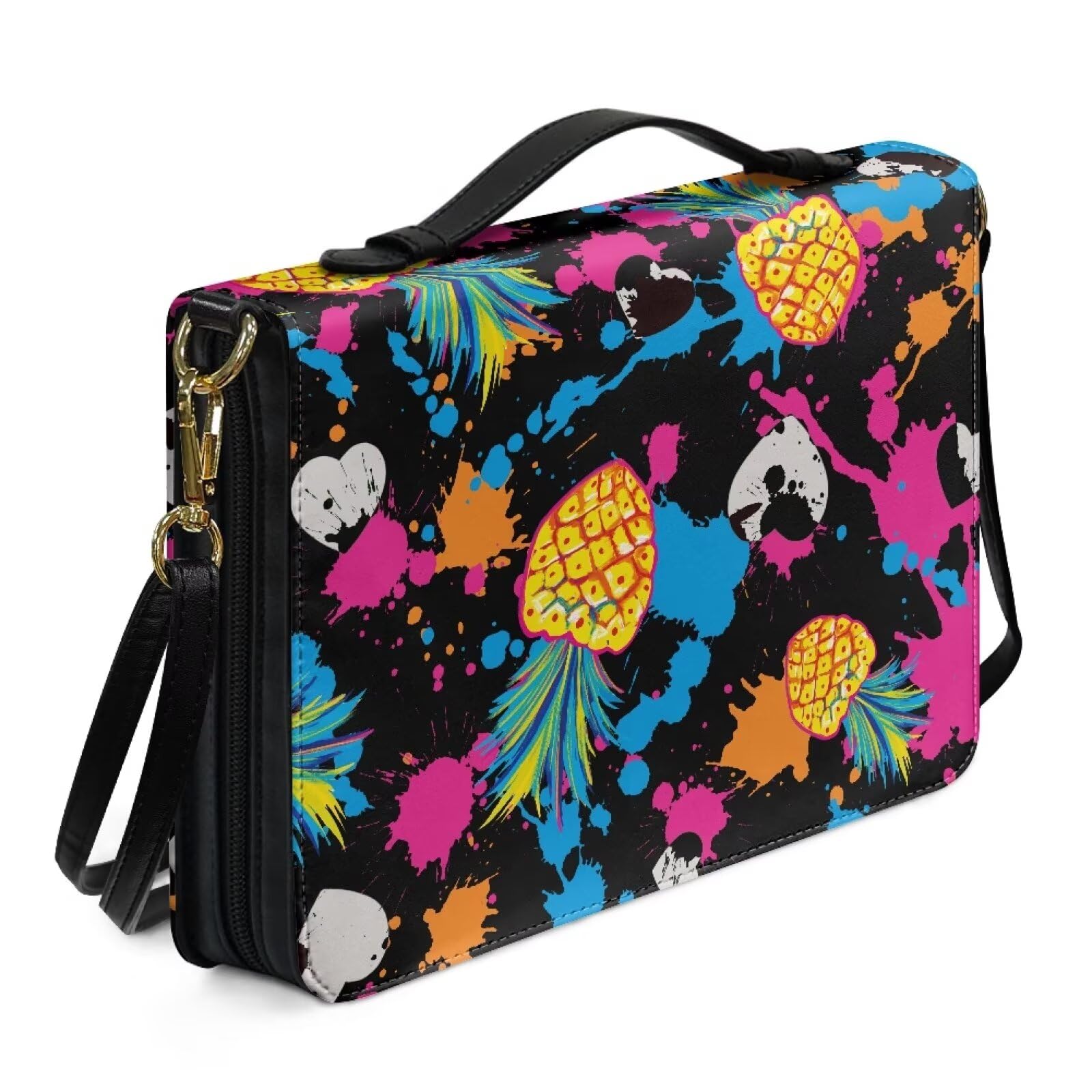 Kuiaobaty Pineapple Print Bible Carrying Case Book Bags with Detachable Shoulder Strap,Watercolor Splashing Bible Book Bag Christian Gift for Women — image 1