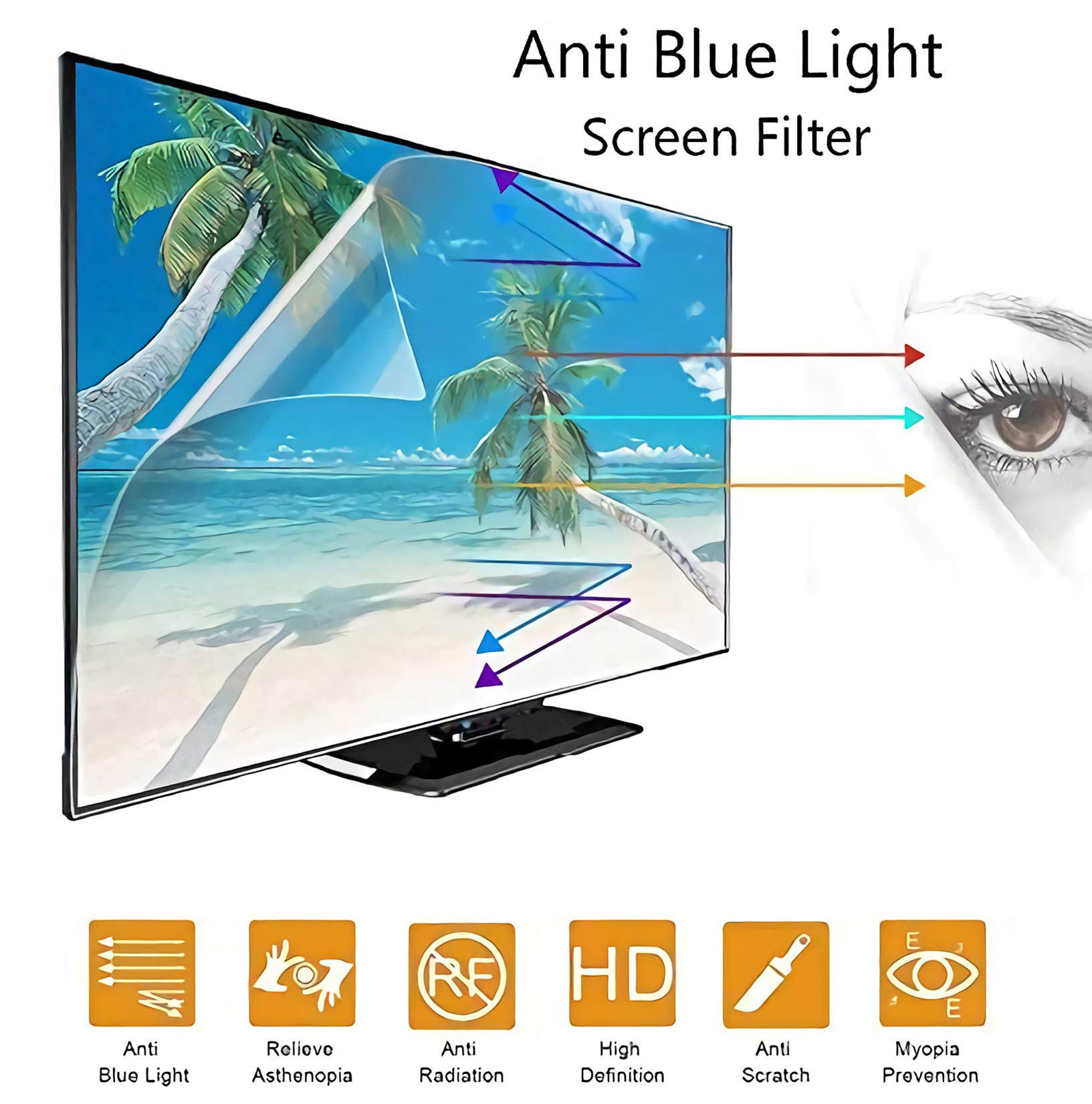 Osłona ekranu telewizora do monitora 40-55 cali Anty Blue Light Screen Film TV Anti-Glare Film Blokuje UV i niebieskie światło od 380 do 495 nm, 40 cali
