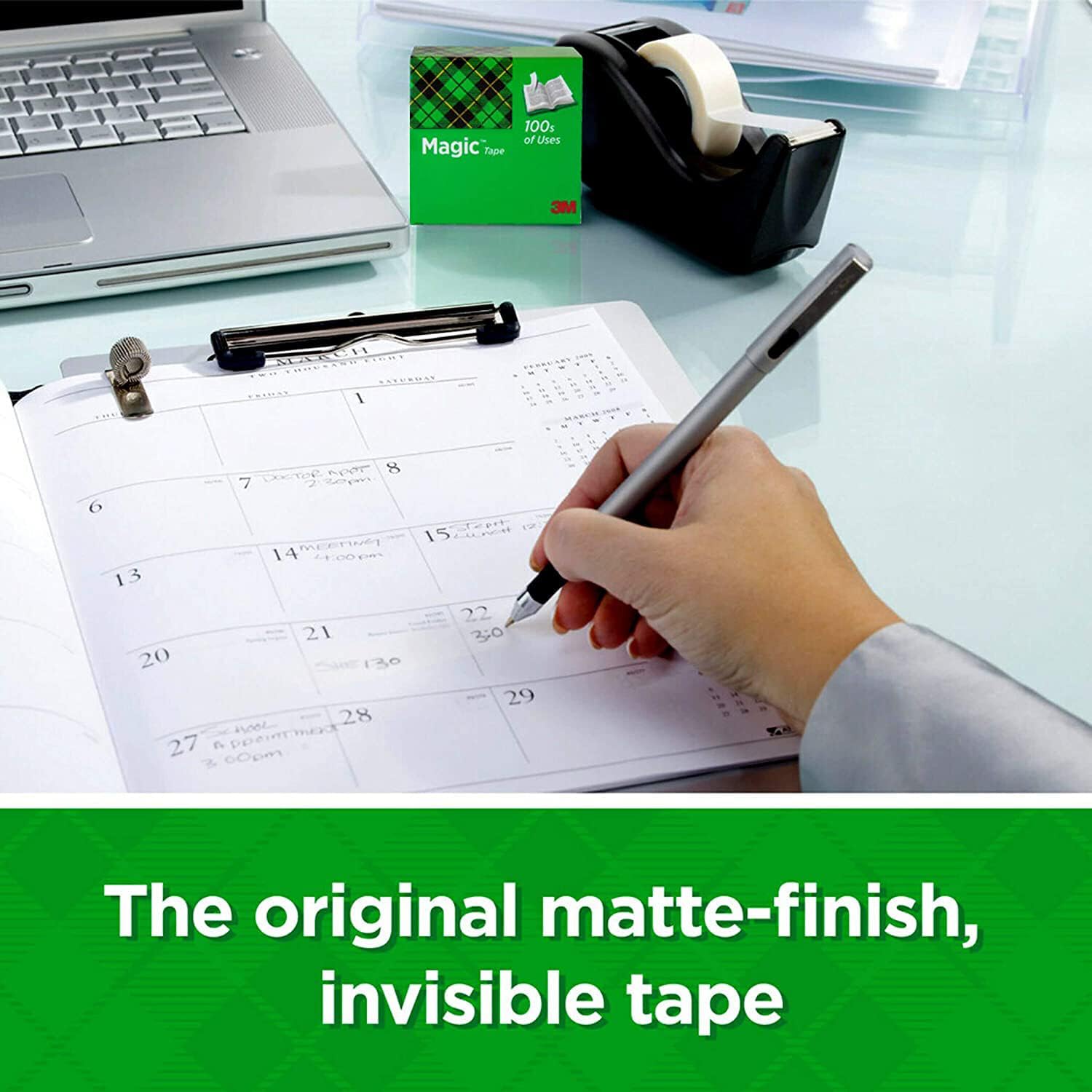 Scotch Magic Tape, 3 rollos de cinta adhesiva con dispensador de cinta, cinta invisible, cinta transparente, rollos de cinta adhesiva de 1/2 x 450 pulgadas + tijeras multiusos