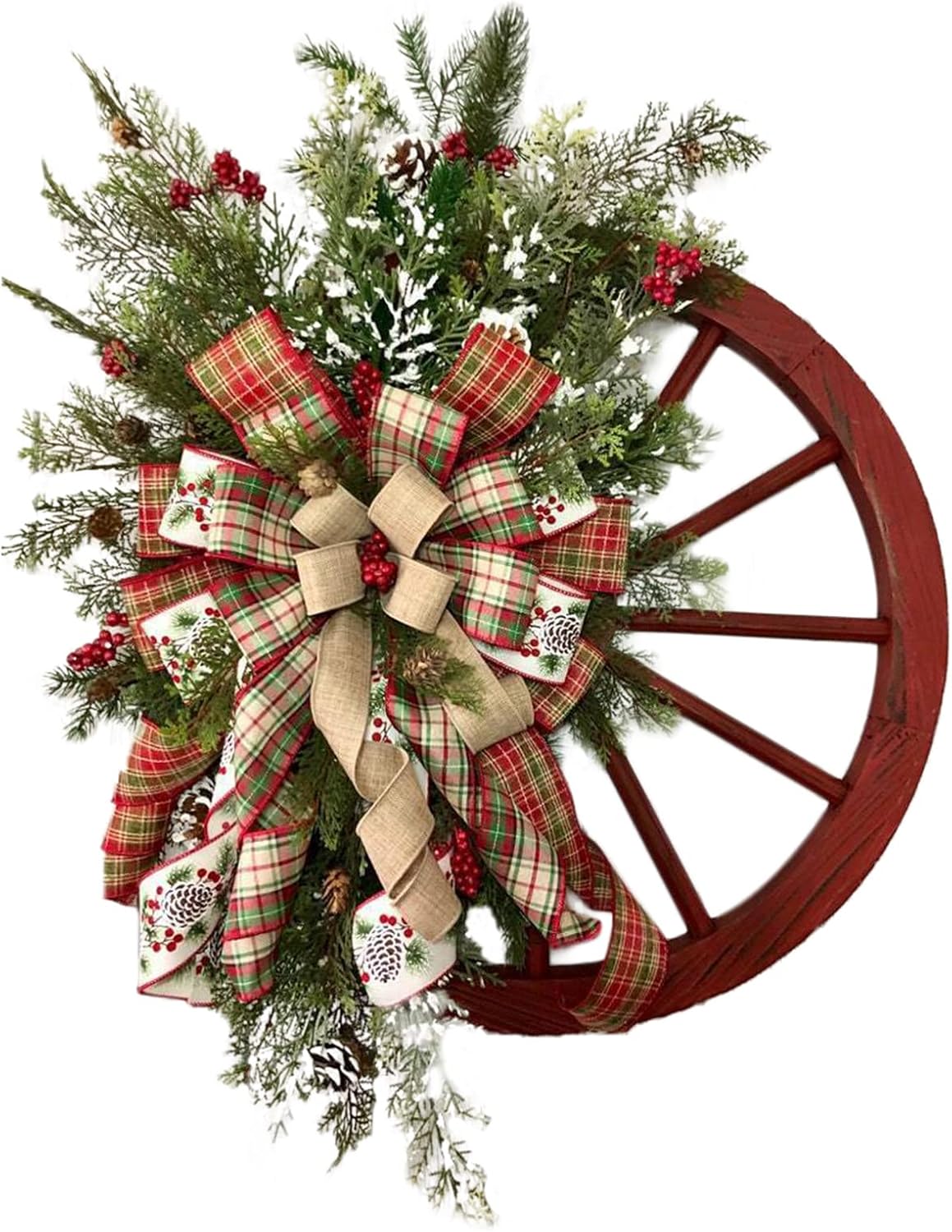 Bullpiano Christmas Wreath Red Wagon Wheel Wreath Farmhouse