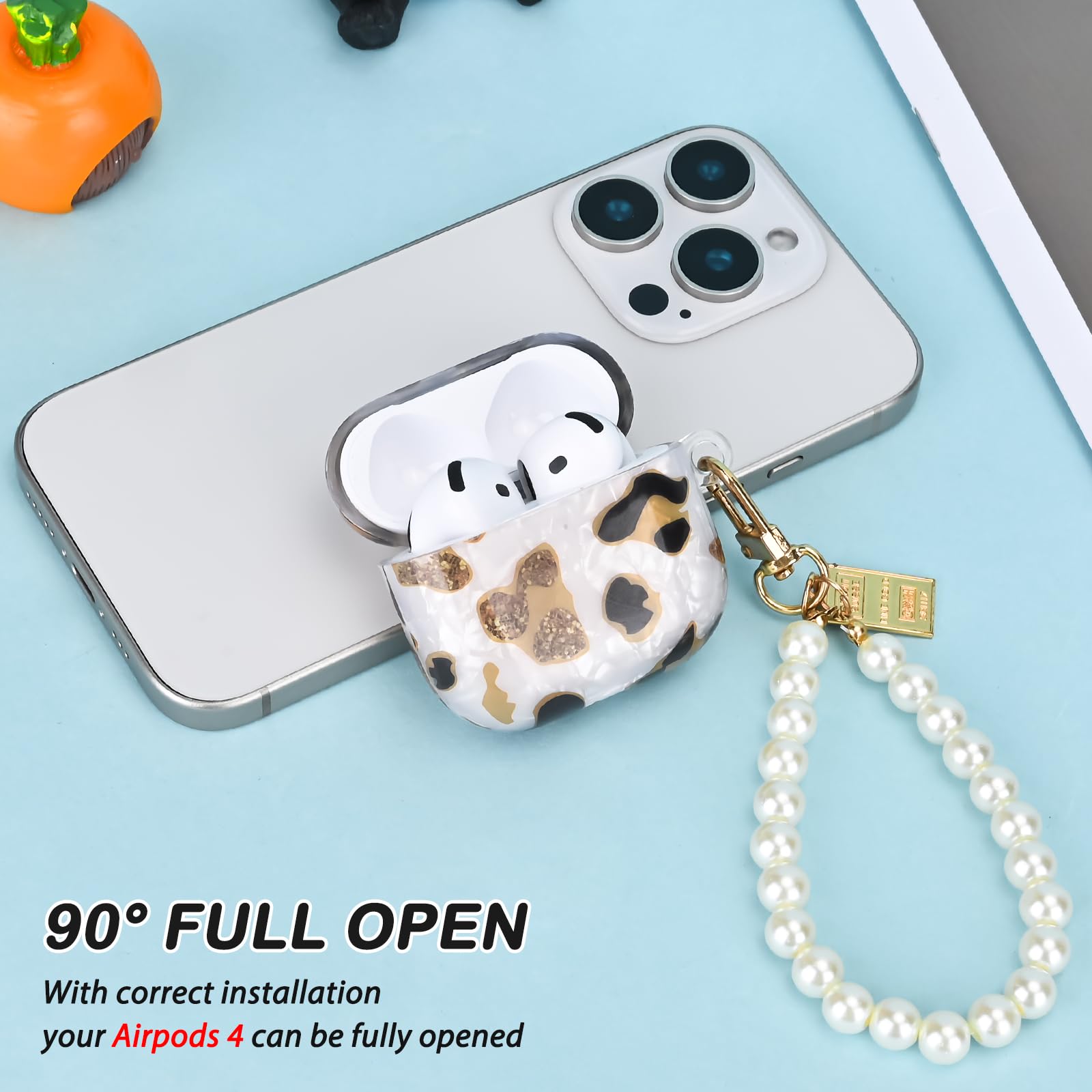 Housse Silicone Souple Avec Porte-clés Perle Pour AirPods 4 (2024) - Protection Anti-choc, Cadeau Fille