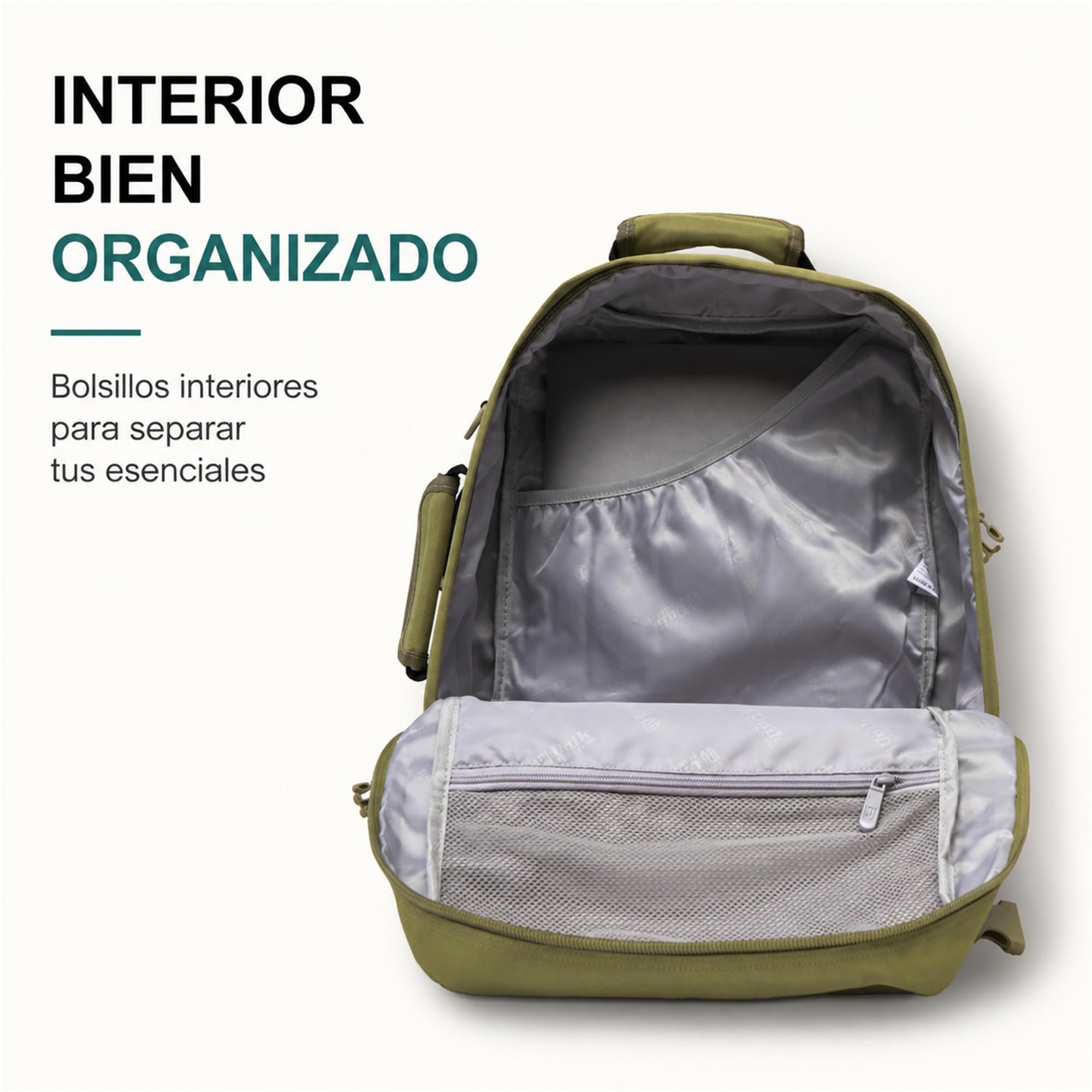 Aero Fit Mochila de Cabina 40x30x20 – Equipaje de Mano GRATIS en Ryanair, Vueling y Wizz, 28 L, Solo 650 g, Bolsillo para Portátil y Botella, Bajo el Asiento – Verde Oliva