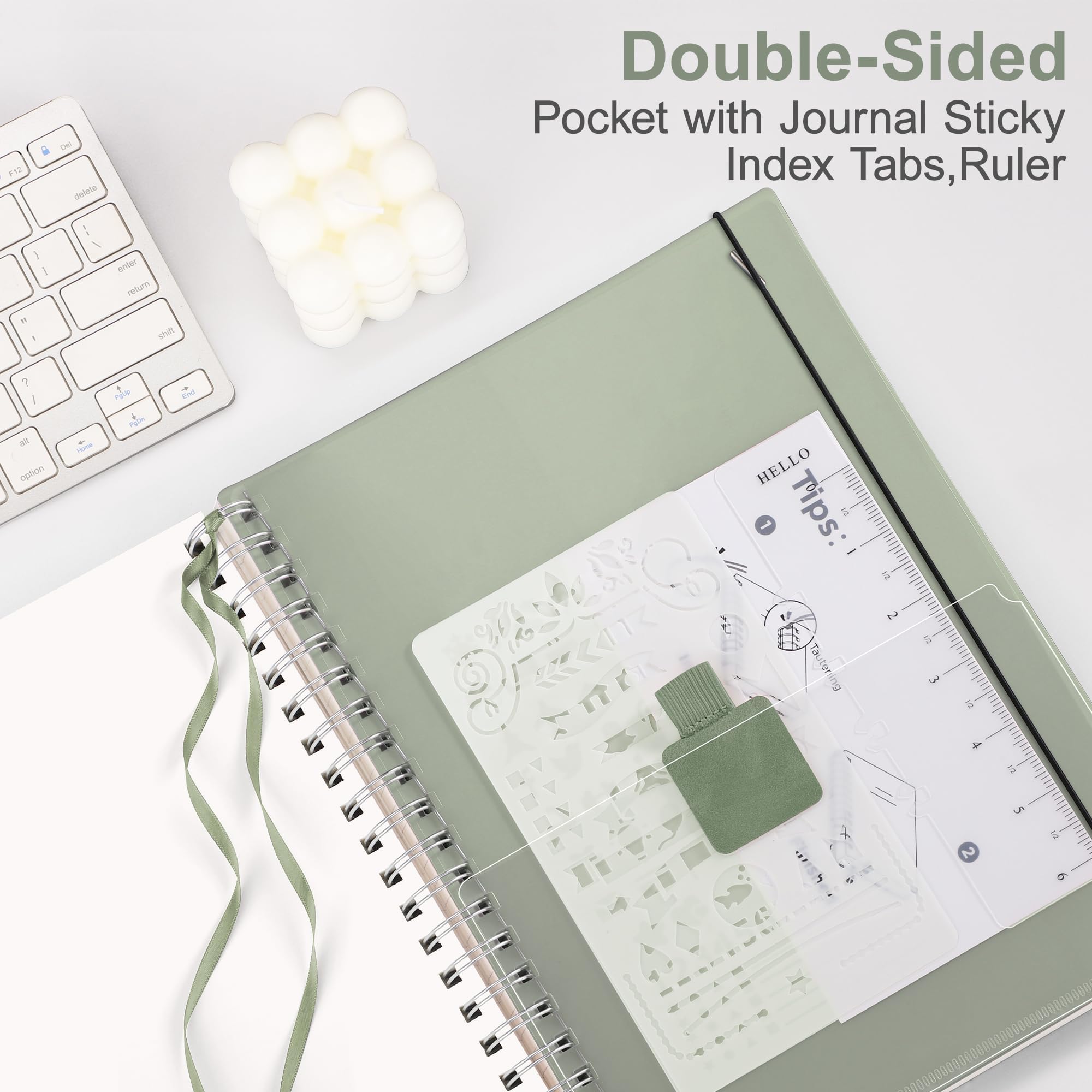RETTACY Carnet de notes vierge, 300 pages, grand format A4 (20,8 x 28,4 cm), papier épais de 120 g/m², couverture en plastique souple, reliure à spirales, pour croquis, dessin, peinture (vert clair)