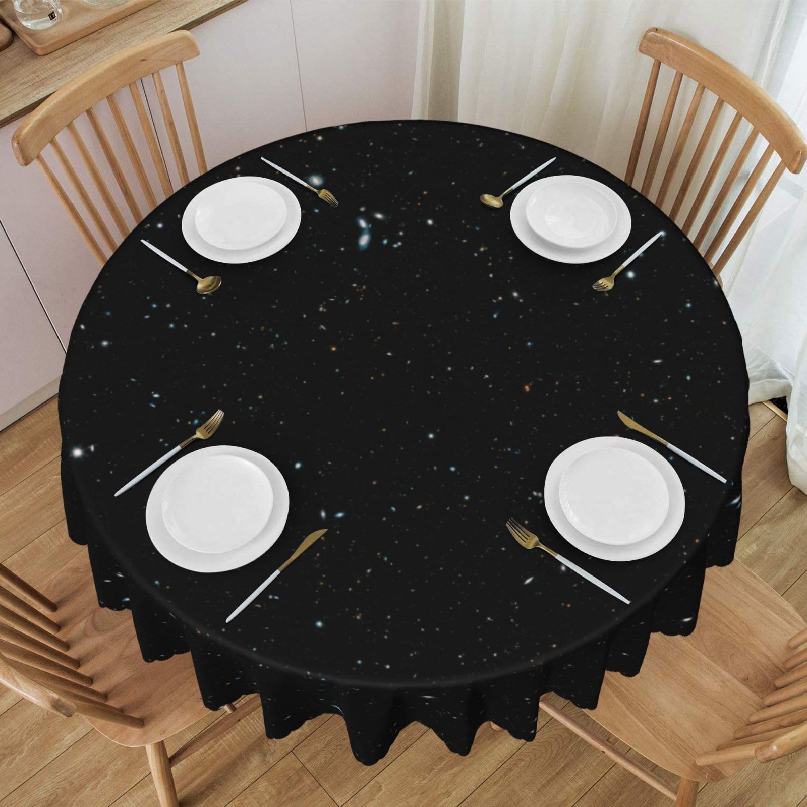 DCEHGEW 60 In Round Tablecloth with Lace, black glitter Printed Oilproof & Washable Fabric Picnic Table Cloth Table Covers