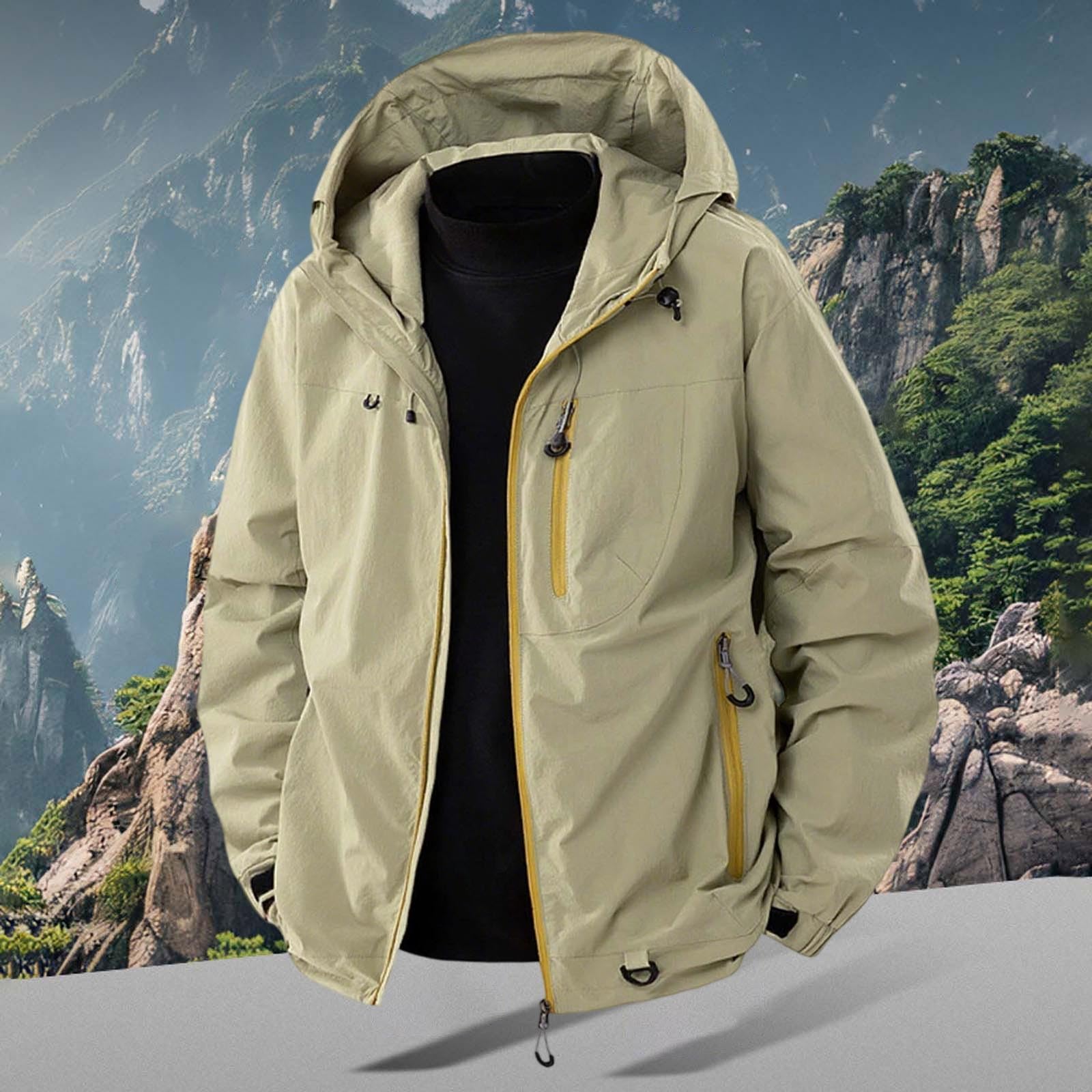 Genérico Chubasquero Hombre Impermeable - Chaqueta senderismo exterior transpirable cortavientos impermeable ligera trekking montañismo tejido elástico chaqueta hombre casual