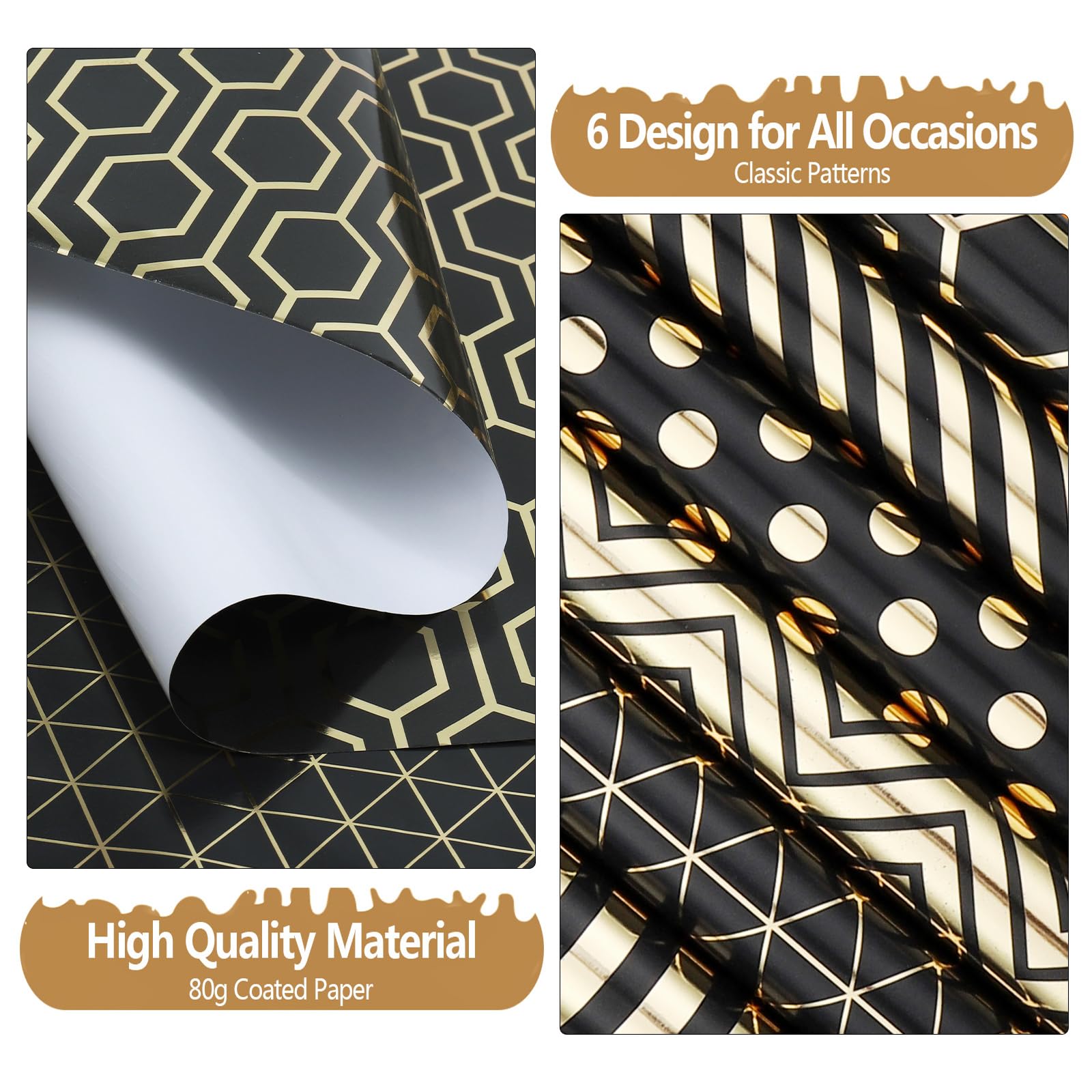 Papier D'emballage 6 Feuilles Papier Cadeau Anniversaire 70 * 50 Cm Papier Plié Anniversaire