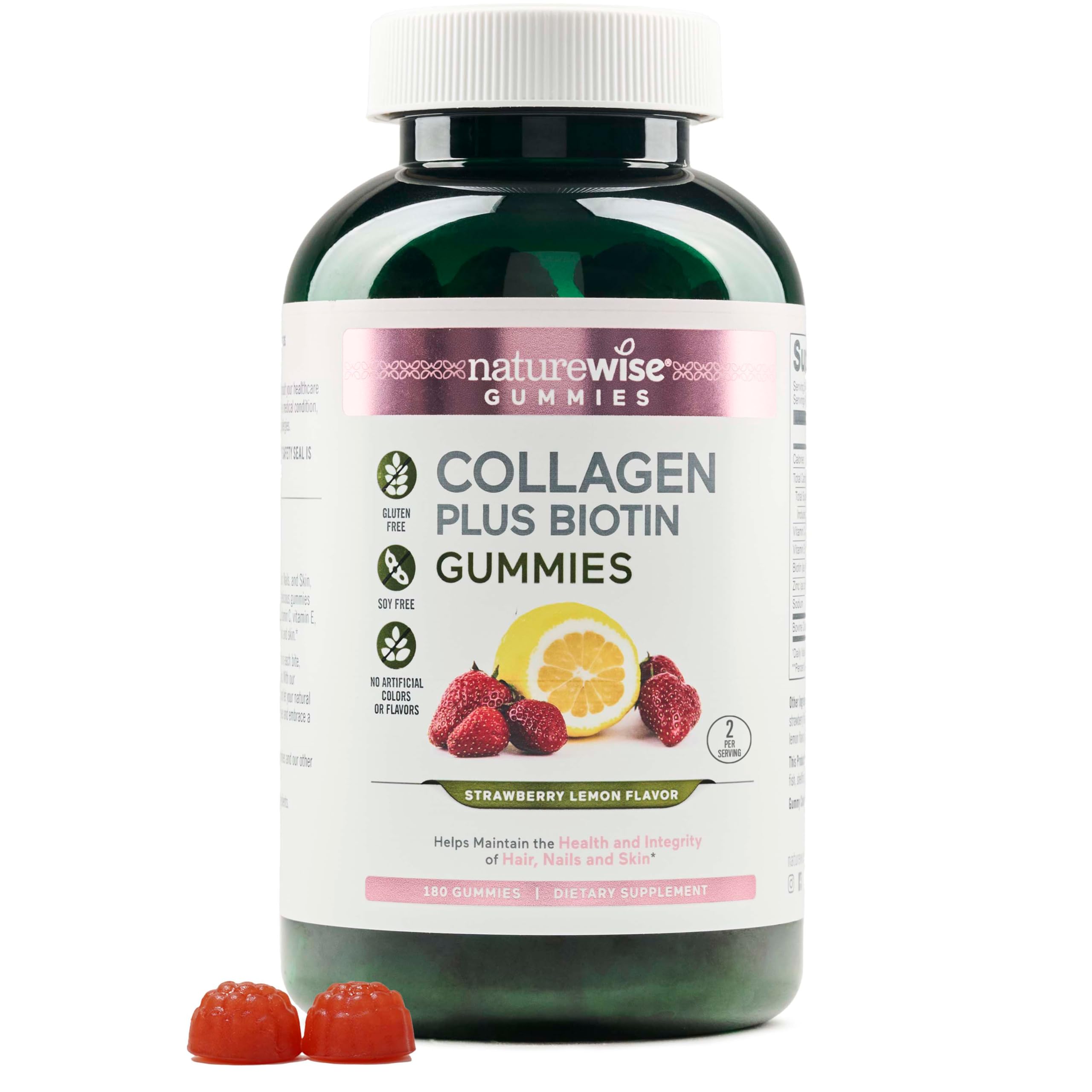 NatureWise Collagen Gummies - Hydrolyzed Collagen Gummies - Type 1 & 3 Peptides for Women + Biotin, Vitamin C, E, & Zinc for Hair Skin and Nails Support - 180 Count[3-Month Supply]