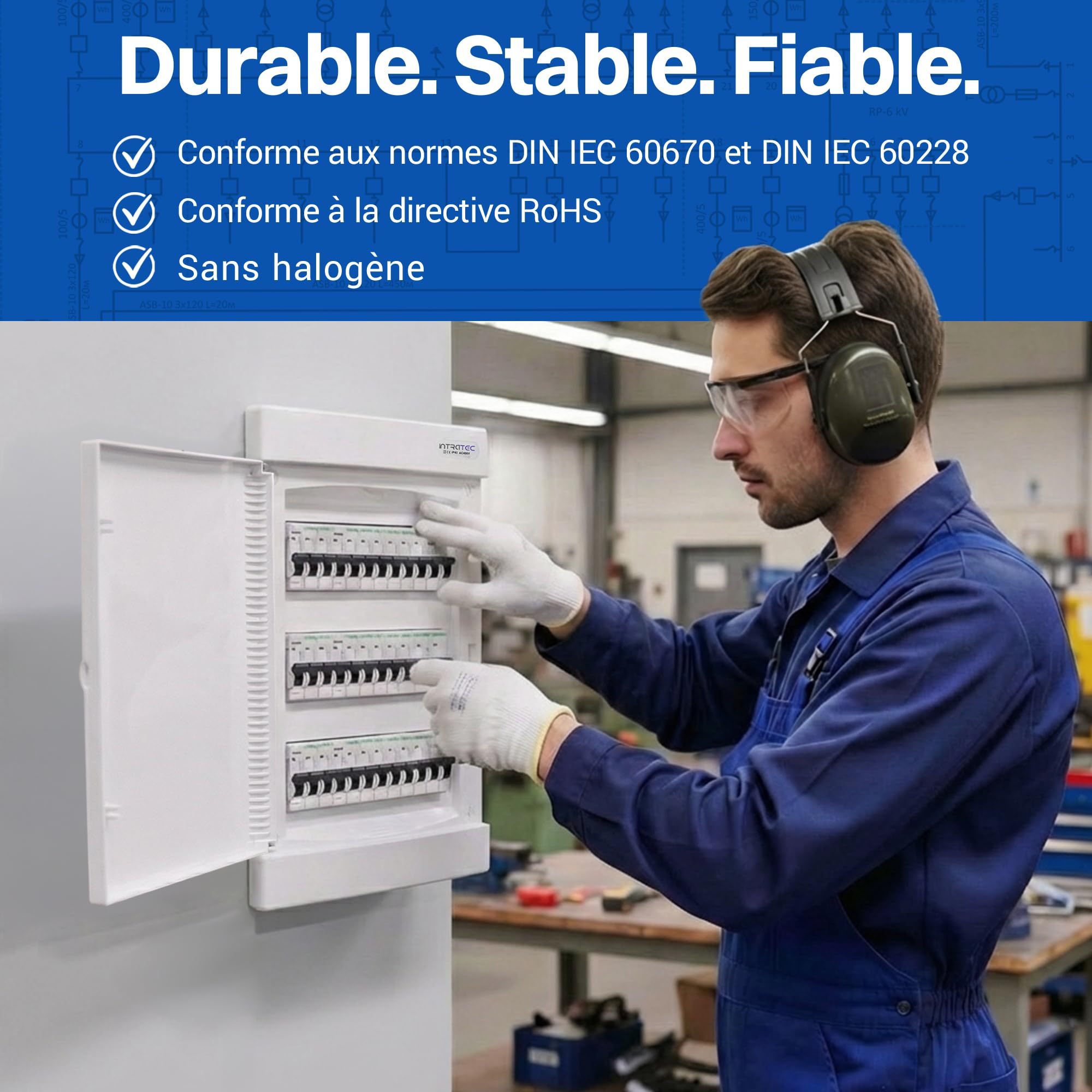 Intratec Coffret de Distribution Encastré 3 Rangée – Coffret IP40 pour 36 Modules avec Porte Blanc et Rail pour Installation Électrique Facile à Domicile & en Entreprise– 482 x 283 x 106mm