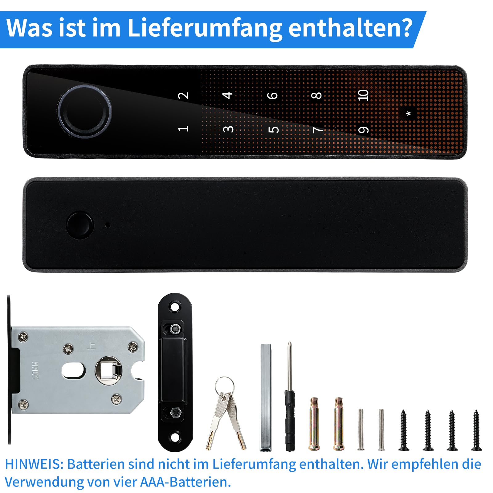 5-in-1 Türöffner Fingerabdruck, Türschloss mit Zahlencode, Smart Türschloss mit Fingerabdruck, APP, Code, Schlüssel & biometrischer Entsperrung für Schlafzimmer, Zuhause, Hotel (schwarz)