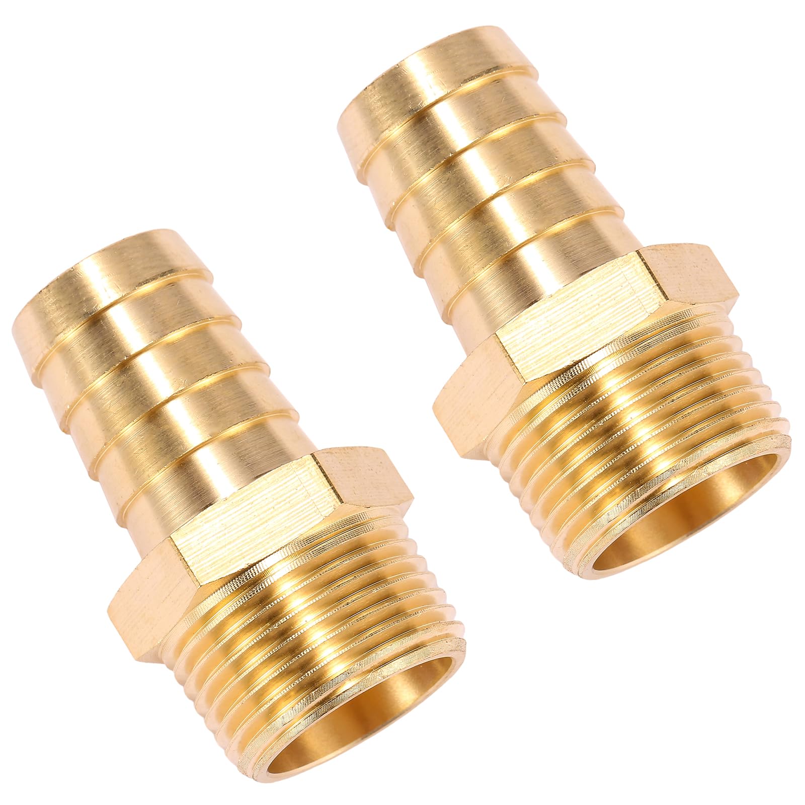 2 Pack Brass Hose Fitting, Adapter, 3/4" Barb x 3/4" NPT Male Pipe
