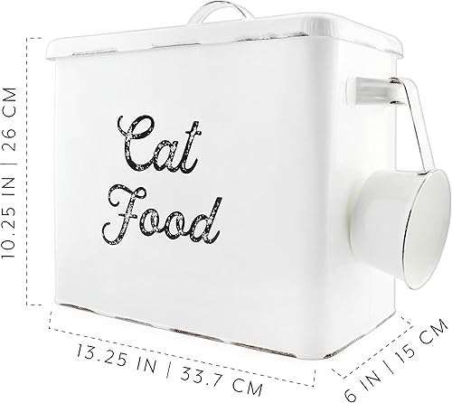 Vista 15 de AuldHome Farmhouse - Contenedor de comida para gatos (negro); contenedor rústico de comida para gatos con aspecto esmaltado con cuchara