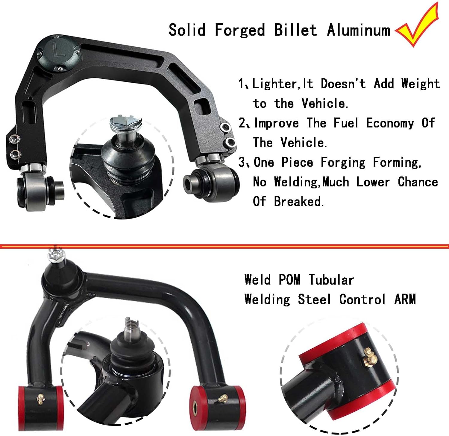 2Pcs Black Front Upper Control Arms 2"-4" Lift For 2003-2022 Toyota FJ Cruiser,Forged Billet 6061 Aluminum 2"-4" Lift Suspension UCA/A-arms For 2007-2014 4Runner