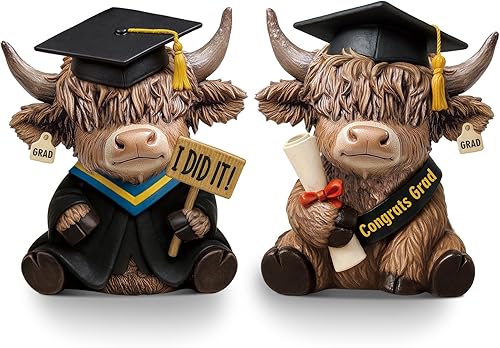 Miniatura 15 de Karenhi 2 piezas Figuras de vaca Highland Navidad Cacao caliente Enanos de vaca Highland Estatua de resina escocesa Amantes de terneros Regalos para