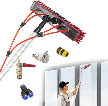 26 FT Solar Panel Cleaning Brush, Pole Water Fed Pole Kit for high Windows Cleaning with 20M Hose, Solar photovoltaic Panel Cleaning, Extendable Water Fed Pole Kit for Caravan