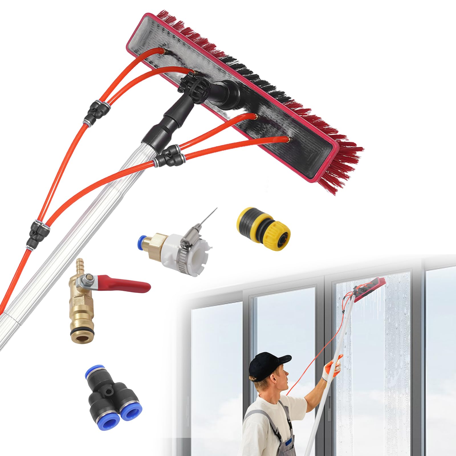 26 FT Solar Panel Cleaning Brush, Pole Water Fed Pole Kit for high Windows Cleaning with 20M Hose, Solar photovoltaic Panel Cleaning, Extendable Water