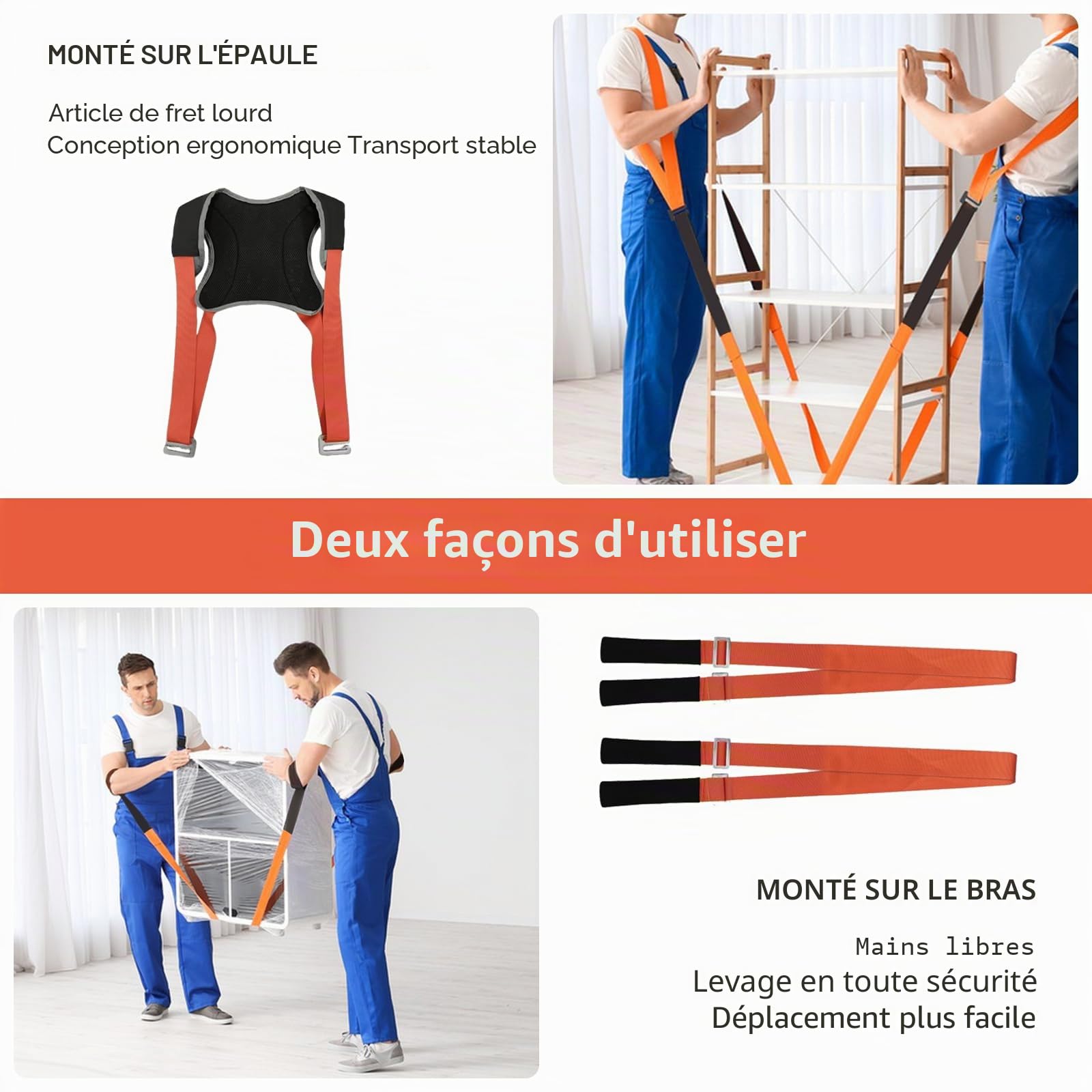 Sangles de Déménagement et Levage, Sangle Portage demenagement Sangle Transport Meuble 2 Personnes, Sangles de Manutention, Levage Jusqu'à 300kg, pour Appareils Meubles Déménageur de Machines